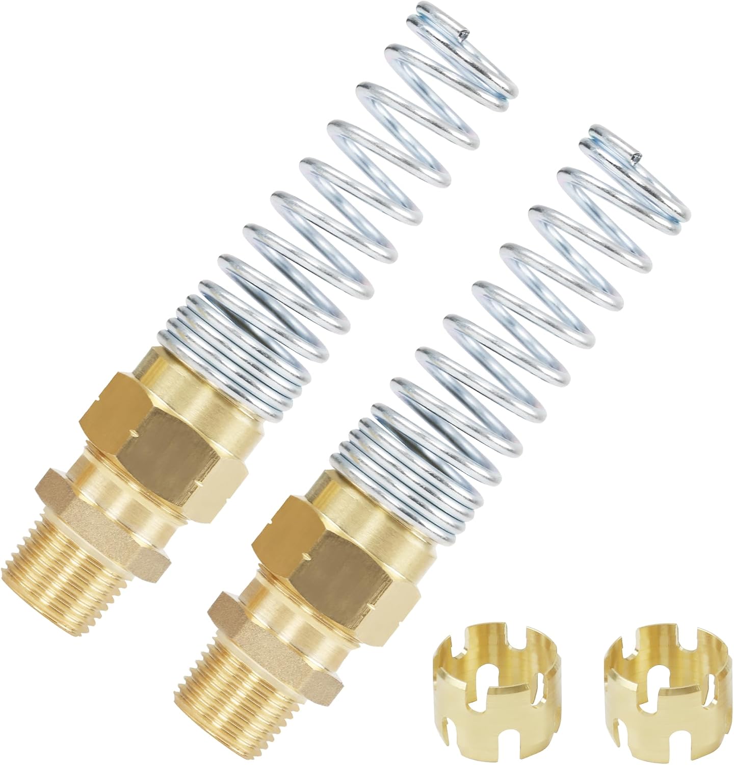 3/8” Hose x 1/2” Male Connector with Spring Guard, 2 Pack Air Brake Hose End Fitting with 2 Pack 3/8” Sleeve Tube