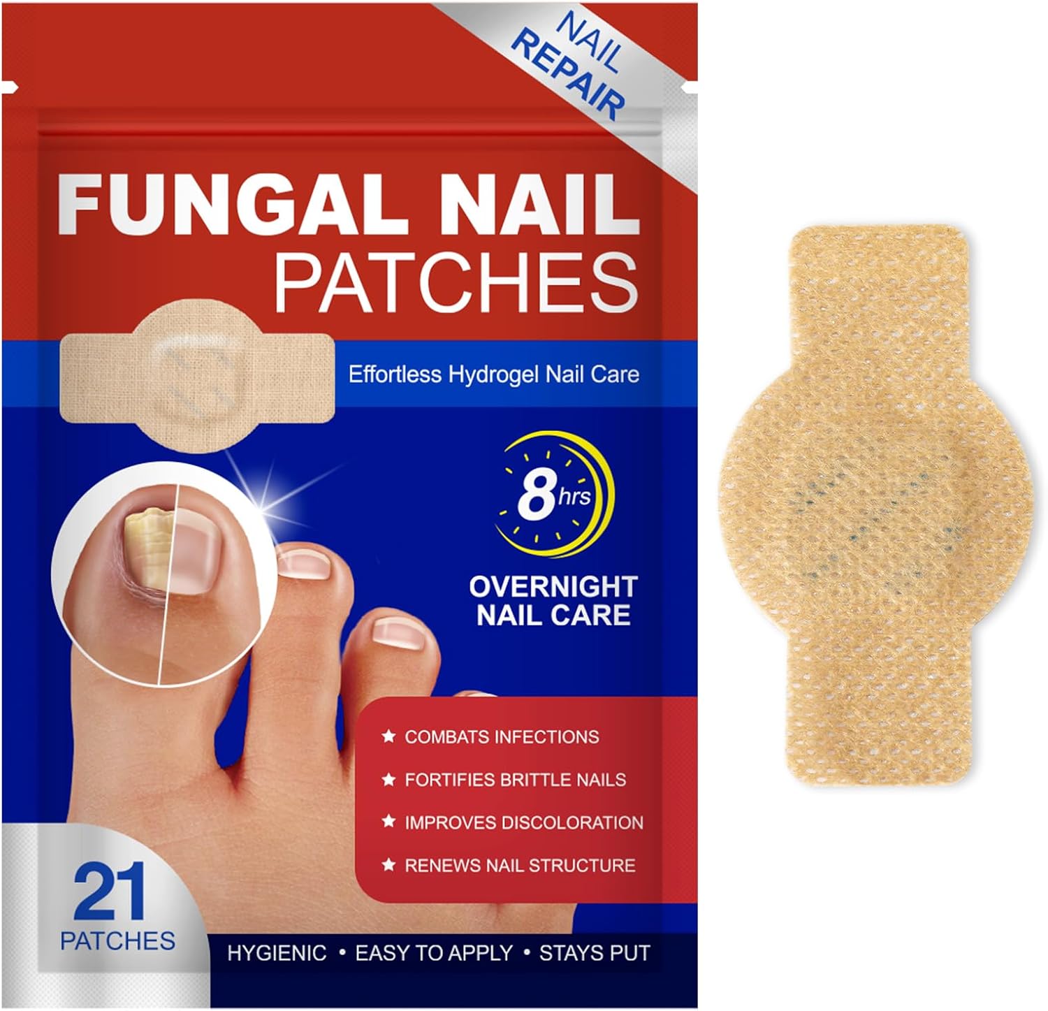 Fungal Nail Patches, 21Pcs Fungal Nail Treatment Patches,Multi-Purpose Toenail Repair Treatment Patches, Nail Repair Patches for Damaged Nails, Nail Fungus Treatment Pads for Toenail