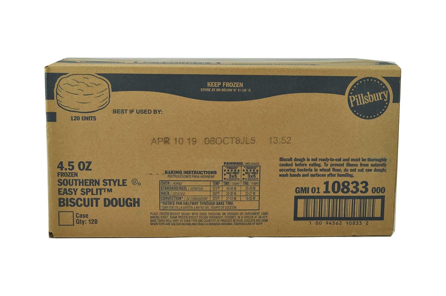 Pillsbury Easy Split Southern Style Biscuit Dough, 4.5 Ounce, Kosher, Frozen, 120 per Case