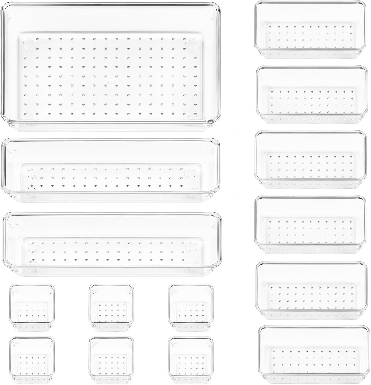 Vtopmart 15 Pack Drawer Organisers, 4-Size Versatile Bathroom and Vanity Drawer Organizer Trays, Clear Plastic Storage Bins for Makeup, Bedroom, Kitchen Gadgets Utensils and Office