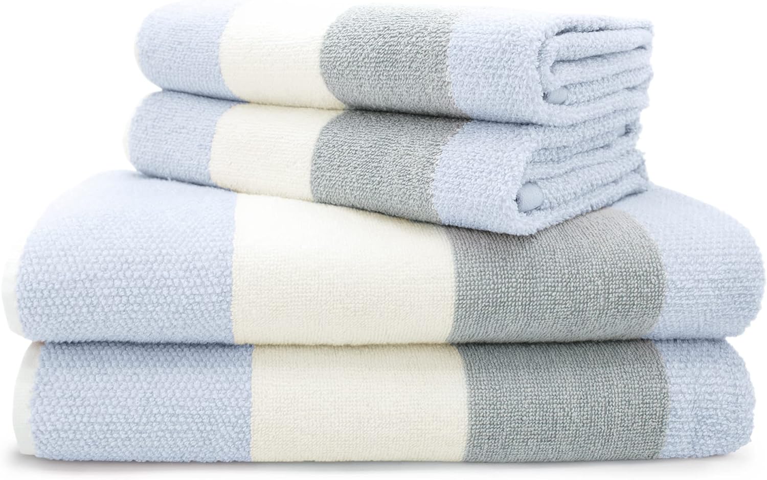 Velosso 4pce Premium 100% Cotton Towel Bale Set Multi Striped Ombre Hand Bath Towels Blue Grey 2 Hand with 2 Bath Towels Bundle Set Super Absorbent Quick Drying