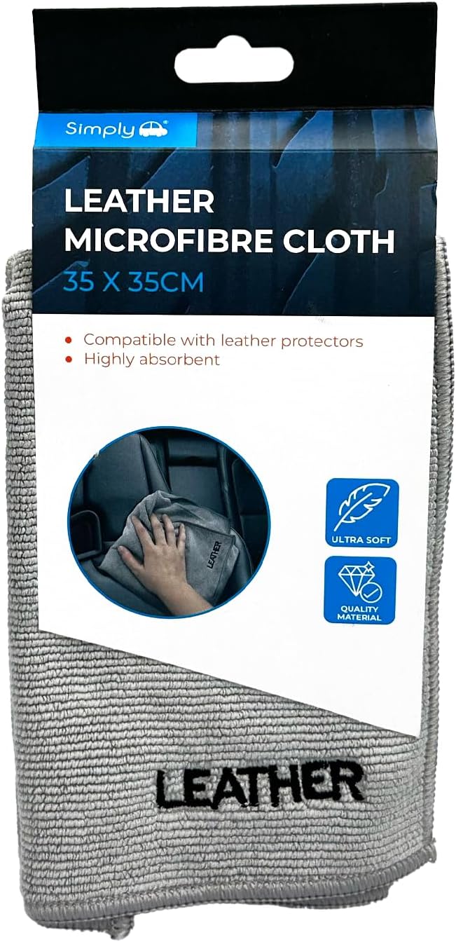 Simply Auto Leather Microfibre Cloth, Preserve Luxurious Leather, Removes Dirt and Debris, Perfect for Leather Seats, Interiors and Accessories For Cars, Motorbikes, Vans 35x35cm