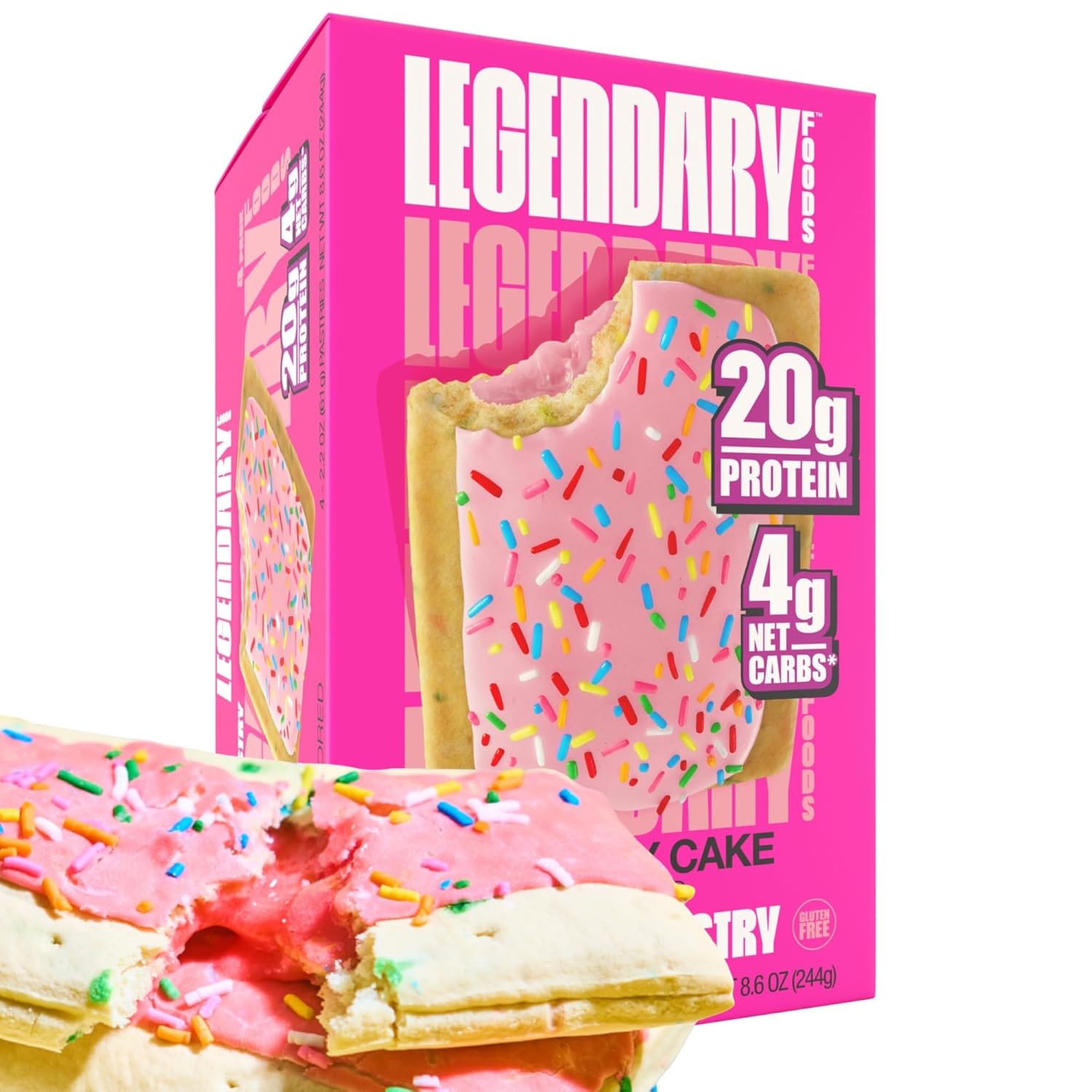 Legendary Foods 20 gr Protein Bar Alternative Tasty Pastry, Low Carb gluten free, Keto Friendly, No Sugar Added, High Protein Snacks, On-The-Go Breakfast, Keto Food - Birthday Cake (4-Pack)