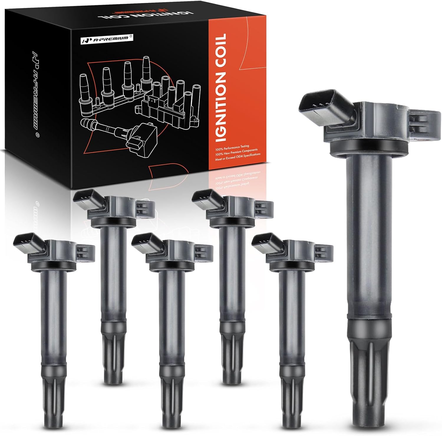 A-Premium 6PCS Ignition Coil Packs Compatible with Toyota, Lexus & Lotus Vehicles - V6 2.5L 3.5L 4.0L - Camry 4Runner Avalon Highlander RAV4 Tundra Sienna GS350 GS450h IS250 RX350, #90919-A2007, UF487