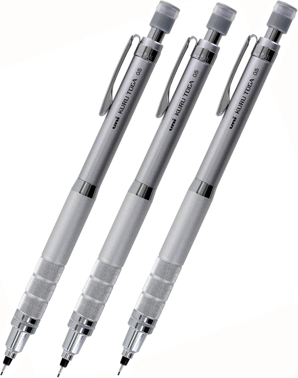 Uni Kuru Toga Roulette Auto Mechanical Pencil, 0.5mm, Gun Metallic Silver, Pack of 3