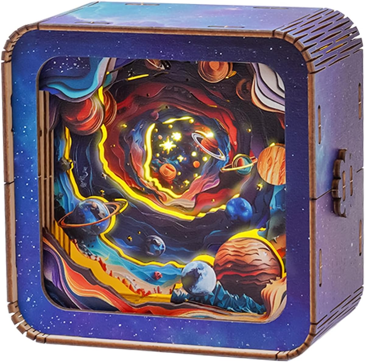3D Puzzle Nightlight-DIY LED Light 3D Universe Jigsaw Wooden Puzzle-Art Lamp and Craft Kits for Kids and Adults-Birthday Gifts Toys-Home Desk Decor Family Game