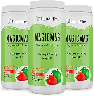 NaturalSlim Magicmag Pure Magnesium Citrate Powder – Stress, Constipation, Muscle, and Heart Support | Natural Strawberry & Lime Flavored Magnesium Supplement - 8oz Drink Mix (3 Pack)