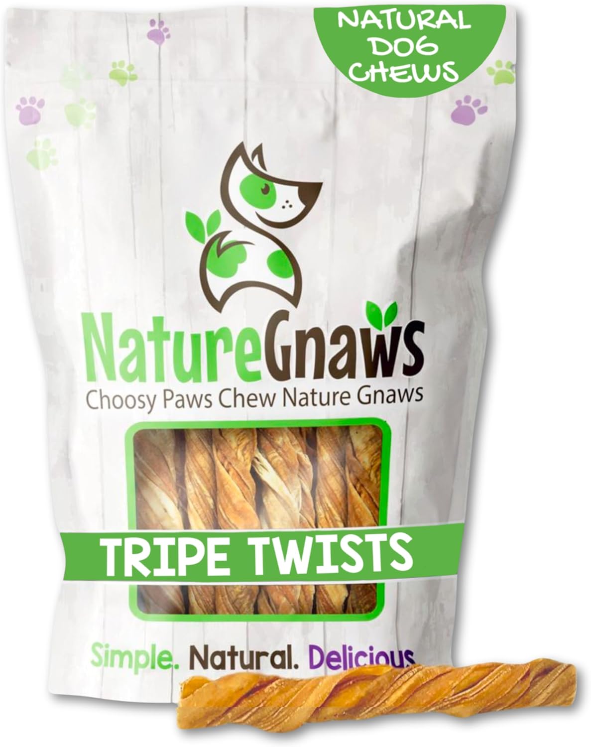 Nature Gnaws Tripe Twists for Dogs 4-5" (20 Count) - Crunchy Grain Free Reward Snack for Small, Medium & Large Breeds - Natural Beef Dog Chew Treats - Rawhide Free