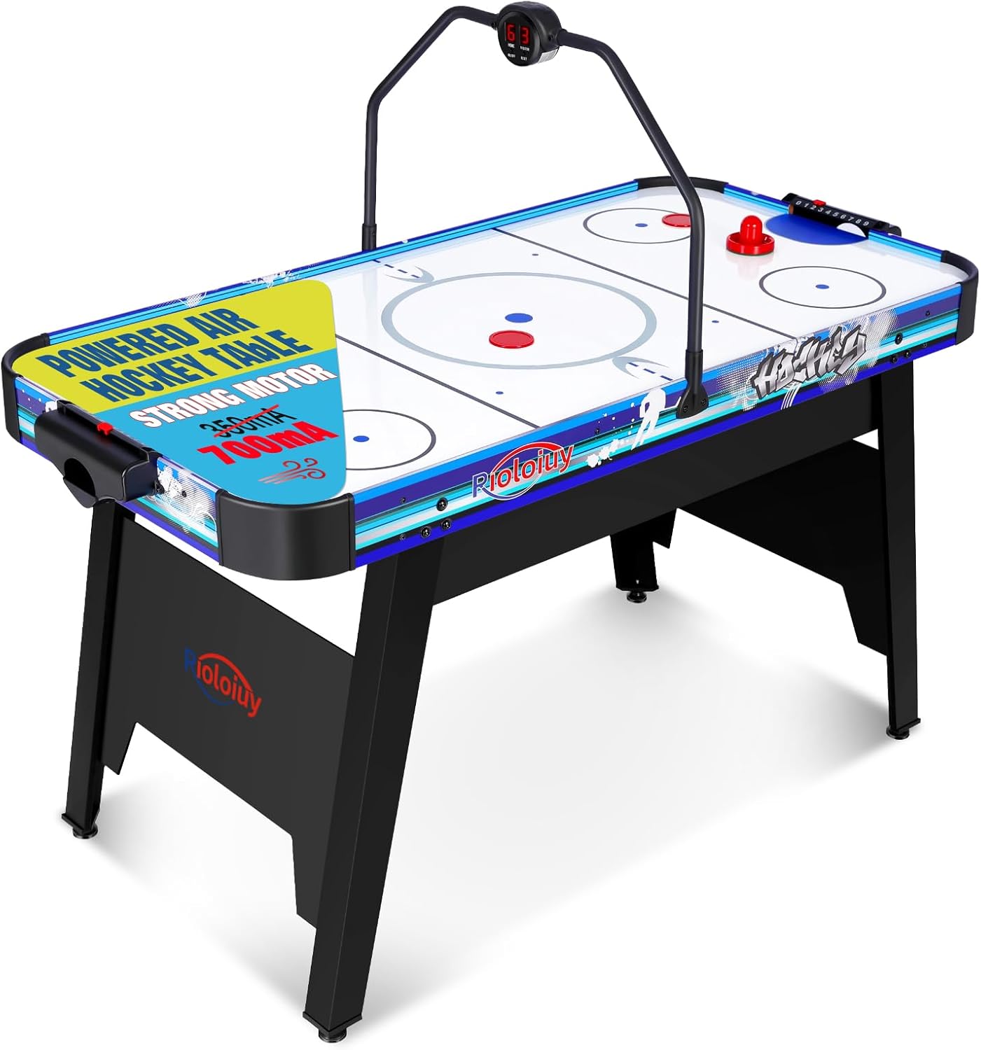 58" Air Hockey Table, Arcade Style with Powerful 700mA Motor, Accurate Digital LED Scoreboard on Overhead Gantry, Includes 2 Pucks and 2 Pushers