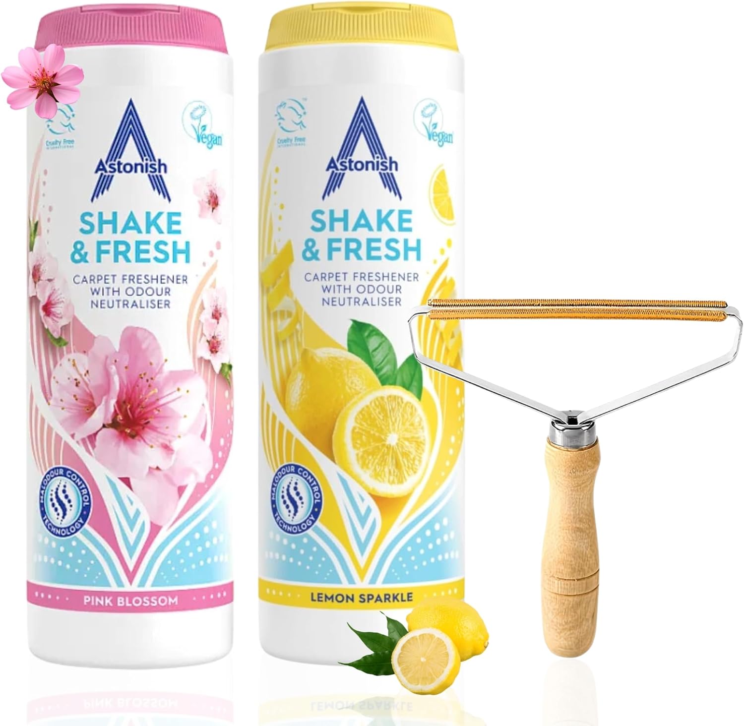 Shake and Vac Carpet Cleaner Powder Bundle | Carpet Freshener Powder with Astonish Cleaning Products | Includes Lint Remover, Lemon Sparkle, and Pink Blossom Scents