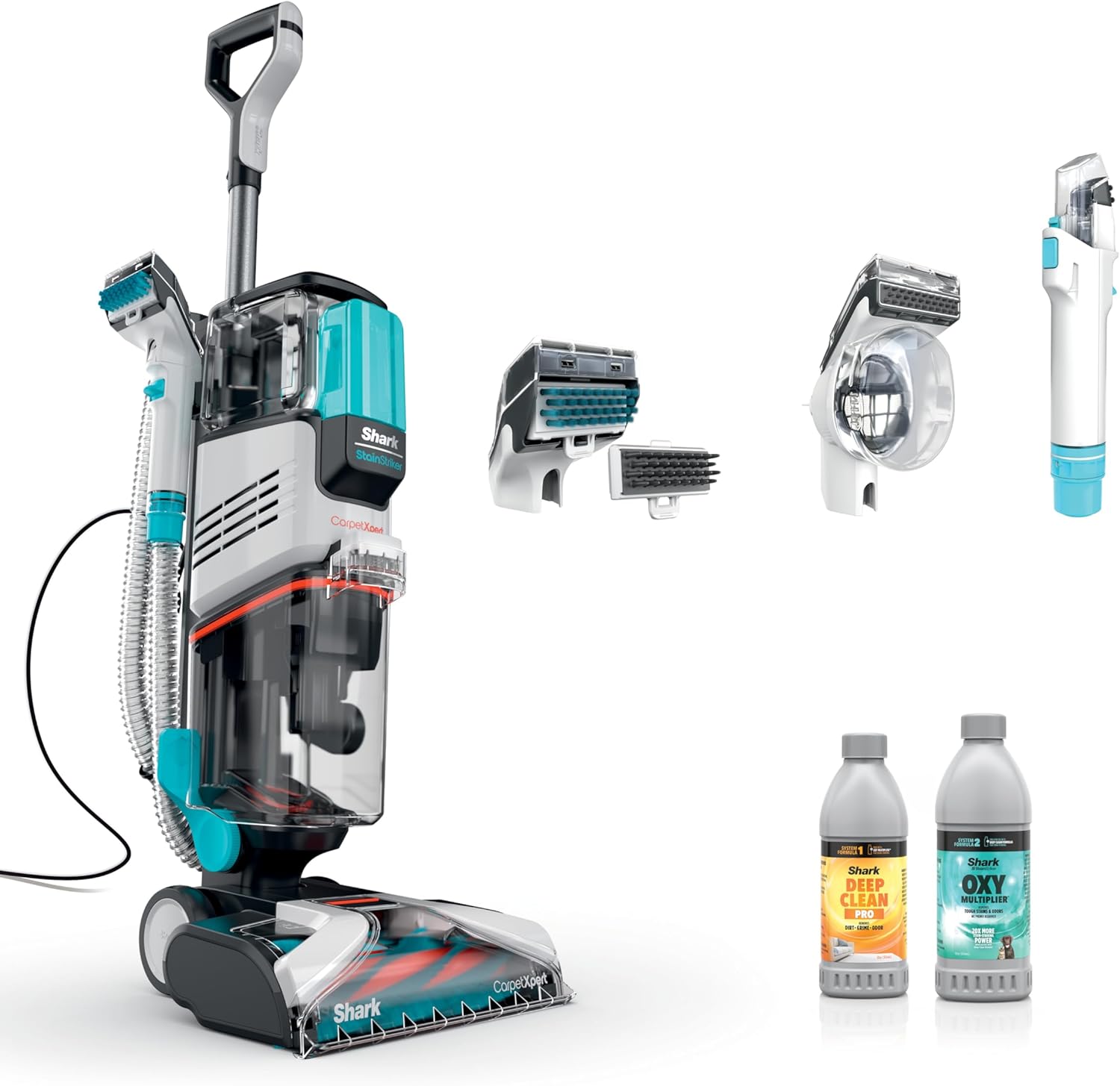 Shark CarpetXpert StainStriker Carpet & Upholstery Cleaner, 3 Tools, EX201 | For Carpet, Upholstery & Rugs, Dirt, Tough Stain & Odor Remover, Pro & OXY Formulas, 3.5" Stain, Crevice & Pet Mess Tools