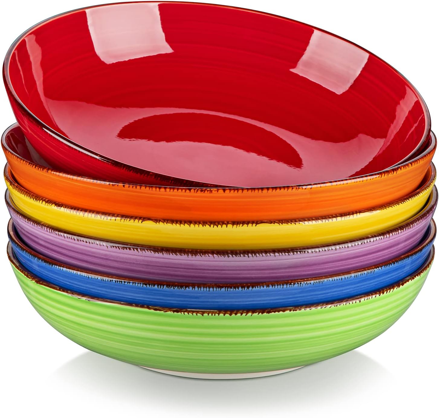 vancasso Bonita Pasta Bowls 38 oz, Large Ceramic Salad Bowls, Pasta Bowl Set of 6, Microwave & Dishwasher Safe Soup Bowls, Serving Bowls, Warm Colors