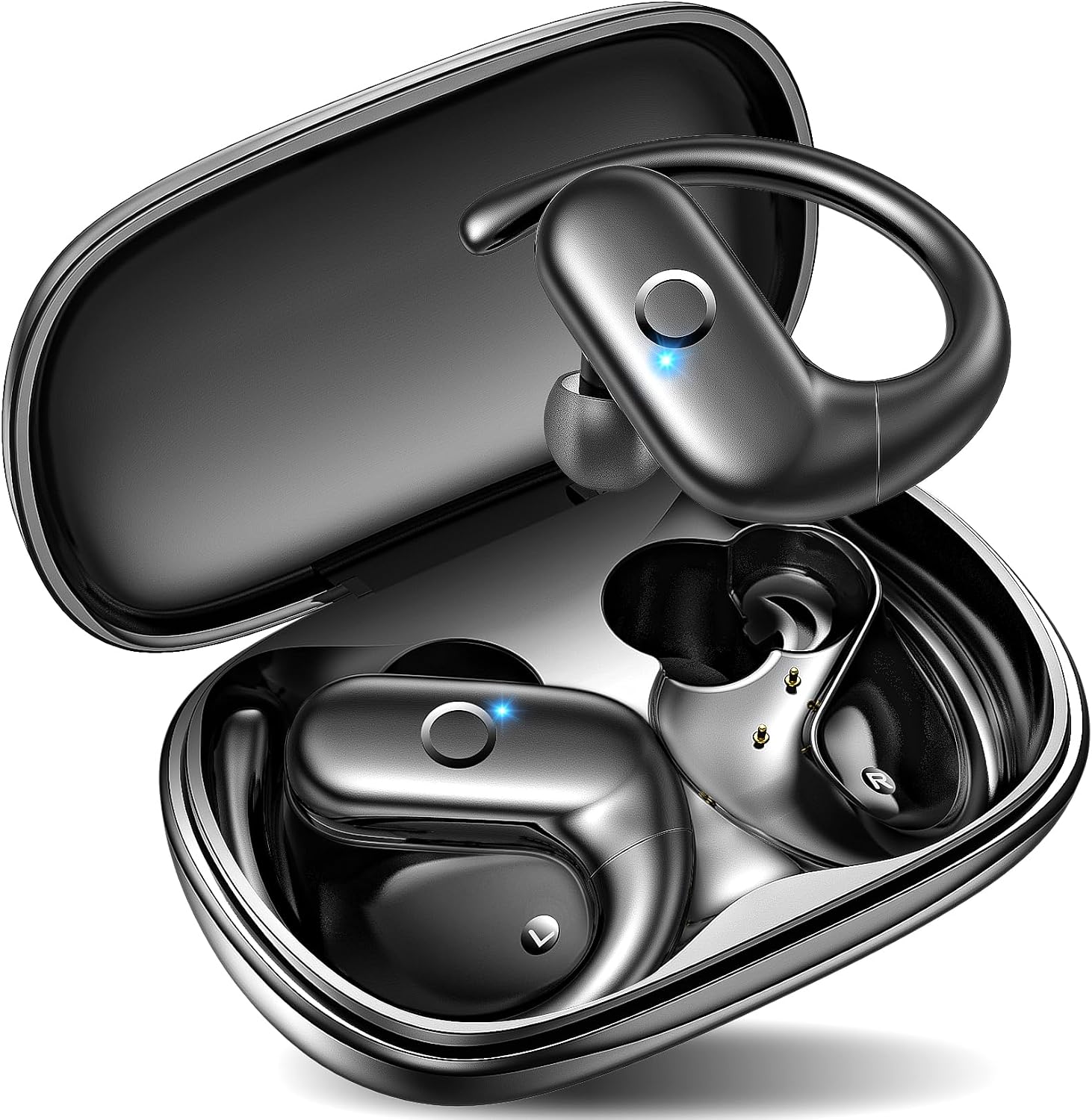 kurdene Wireless Earbuds Bluetooth Headphones Sport,Over Ear Buds with Deep Bass Sound,60Hrs Playtime Earphones Redesigned Comfort Fit with Earhooks for Running,Meeting,Workout-Black