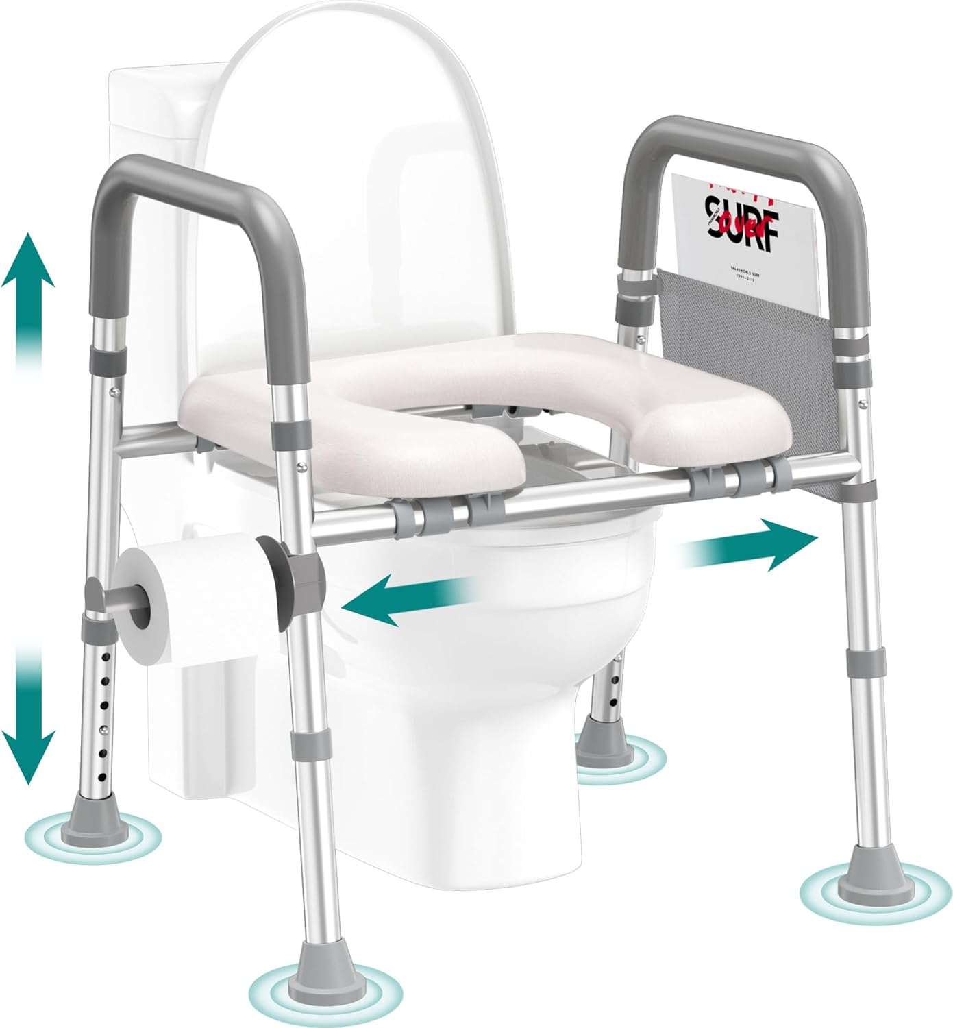 Toilet Seat Risers for Seniors, FSA HSA Eligible Raised Toilet Seat with Handles, Adjustable Height & Width, Cozy Padded 400lb Elevated Toilet Seat, Fit Any Toilet