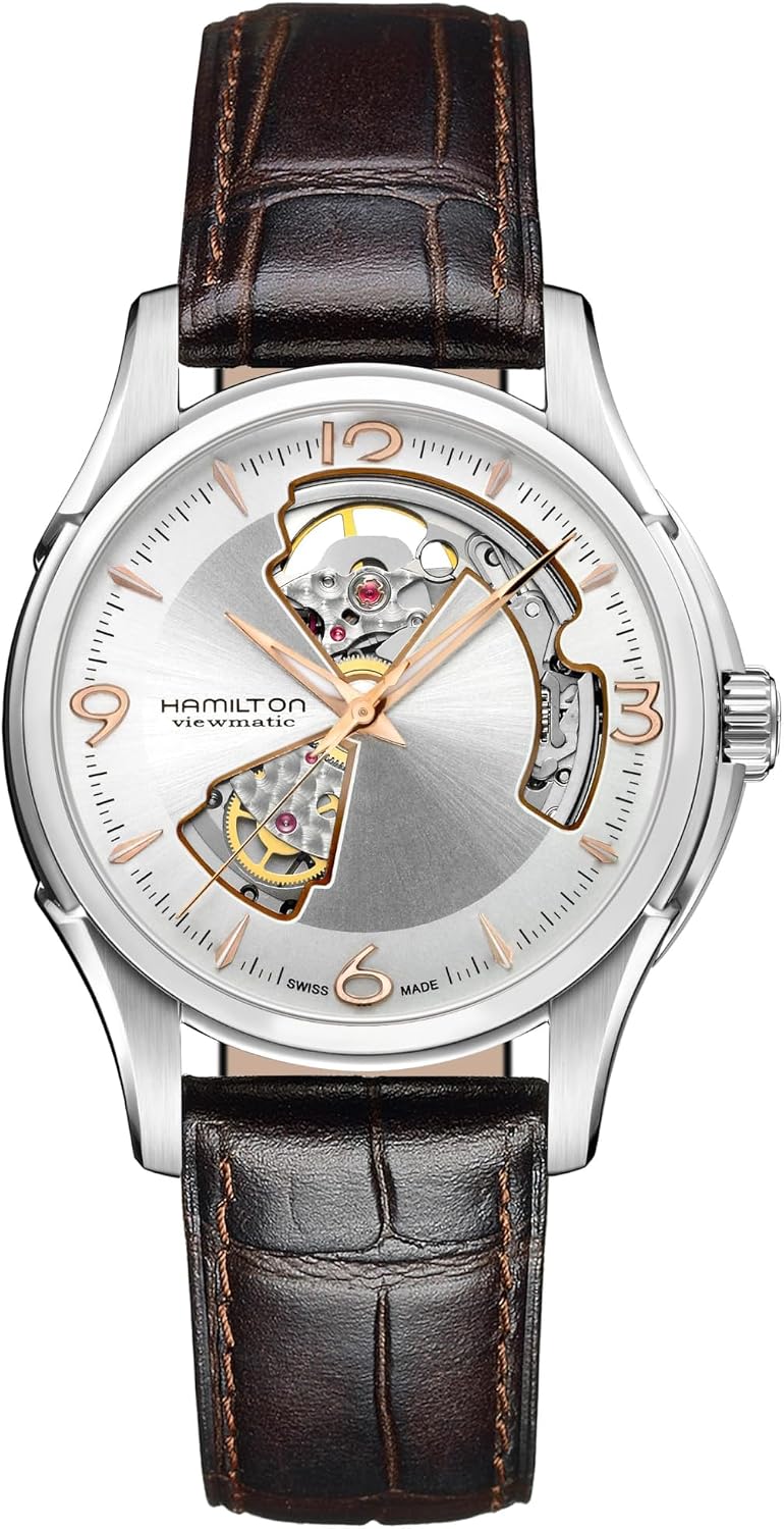 Hamilton Watch Jazzmaster Open Heart Auto 40mm Case, Silver Dial, Leather Strap (Model: H32565555)