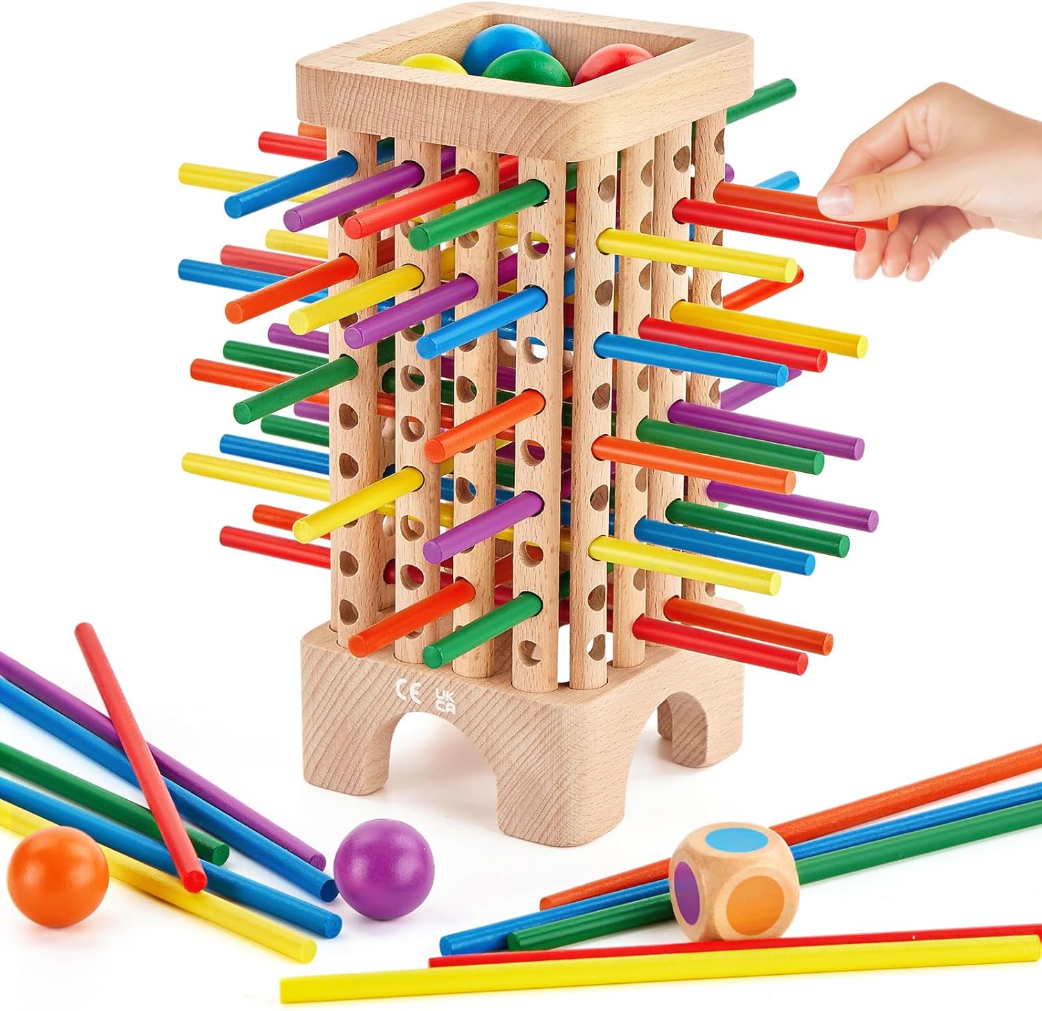 Wooden Board Game Montessori Toys, 42 Colourful Sticks Dice Game Math Educational Toy, Family Fun Ball Dropping Game, 1 to 6 Players Fine Motor Skills Travel Games for 3 4 5 6 Years Old Boy Girl