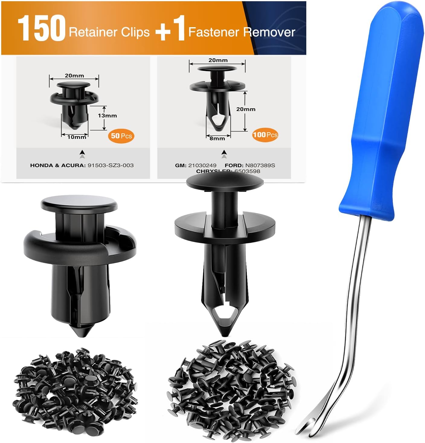 GOOACC 150 pcs Push-Type Bumper Fasteners Rivet Clips-2 Sizes Universal Auto Clips & Fastener for Bumper Fender Clips Replacement-Fastener Removal Tool Included (150PCS Clip)