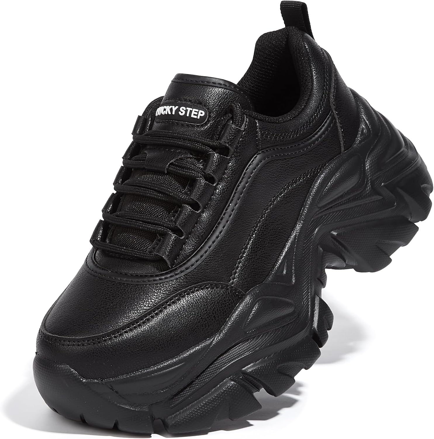 LUCKY STEP Women Chunky Sneakers Fashion Platform Leather Casual Dad Shoes Comfortable Wedge Walking Sport Sneakers