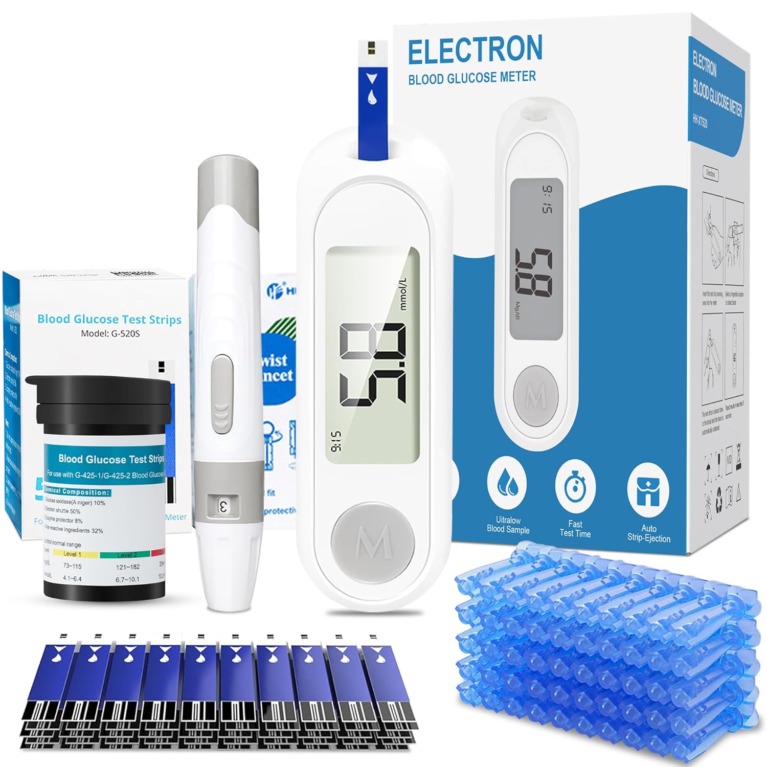 Blood Glucose Monitor Kit, High Accuracy Blood Sugar Test Kit with 50 Test Strips & 50 Lancets, Portable Blood Sugar Monitor with Lancing Devices, No Coding Diabetes Testing Kit, FSA/HSA Eligible