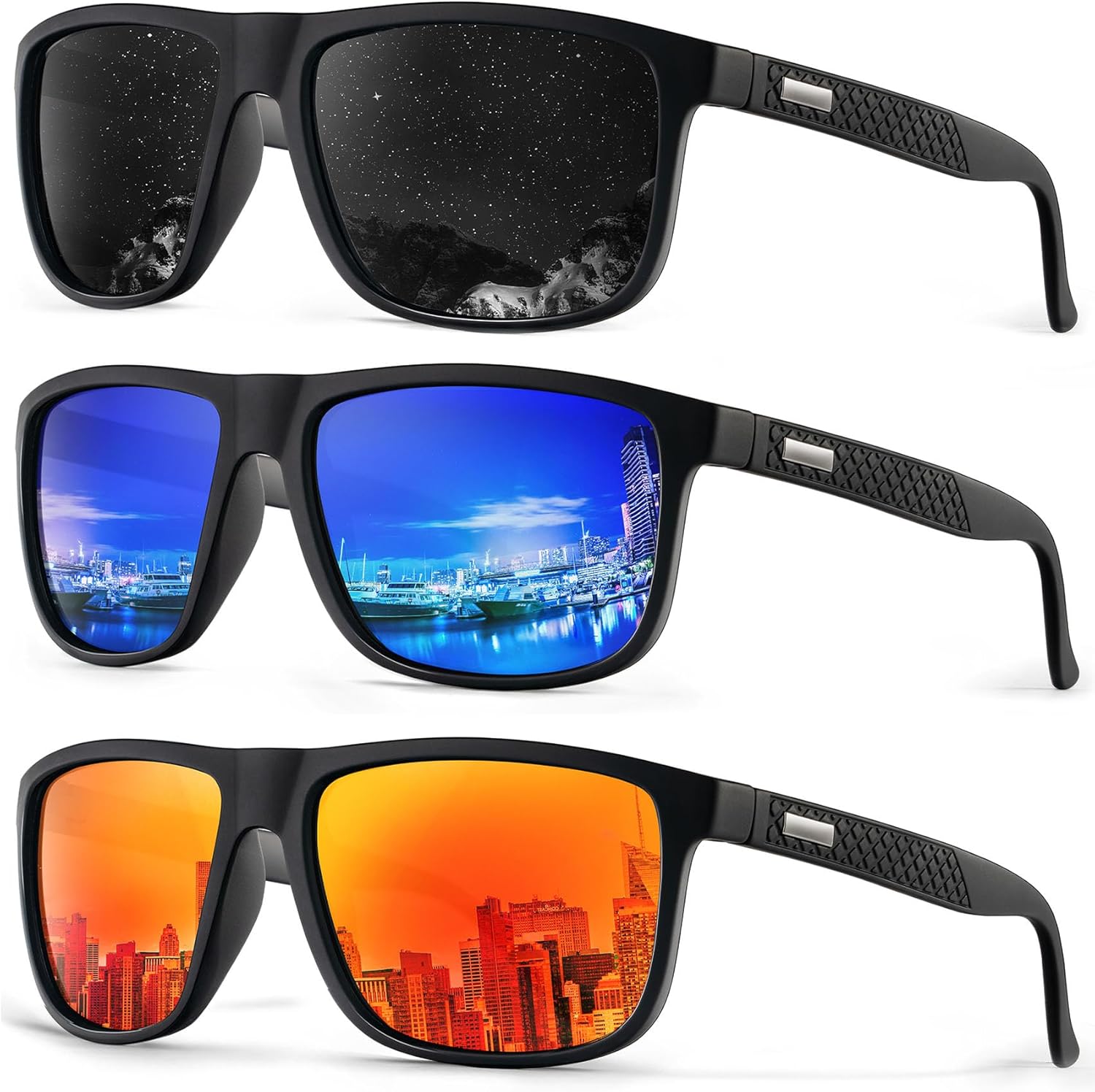 HENGOSEN Polarised Sunglasses Men Sports: Polarized Sunglasses Running Fishing Driving Sun Glasses with UV Protection 3 PACK