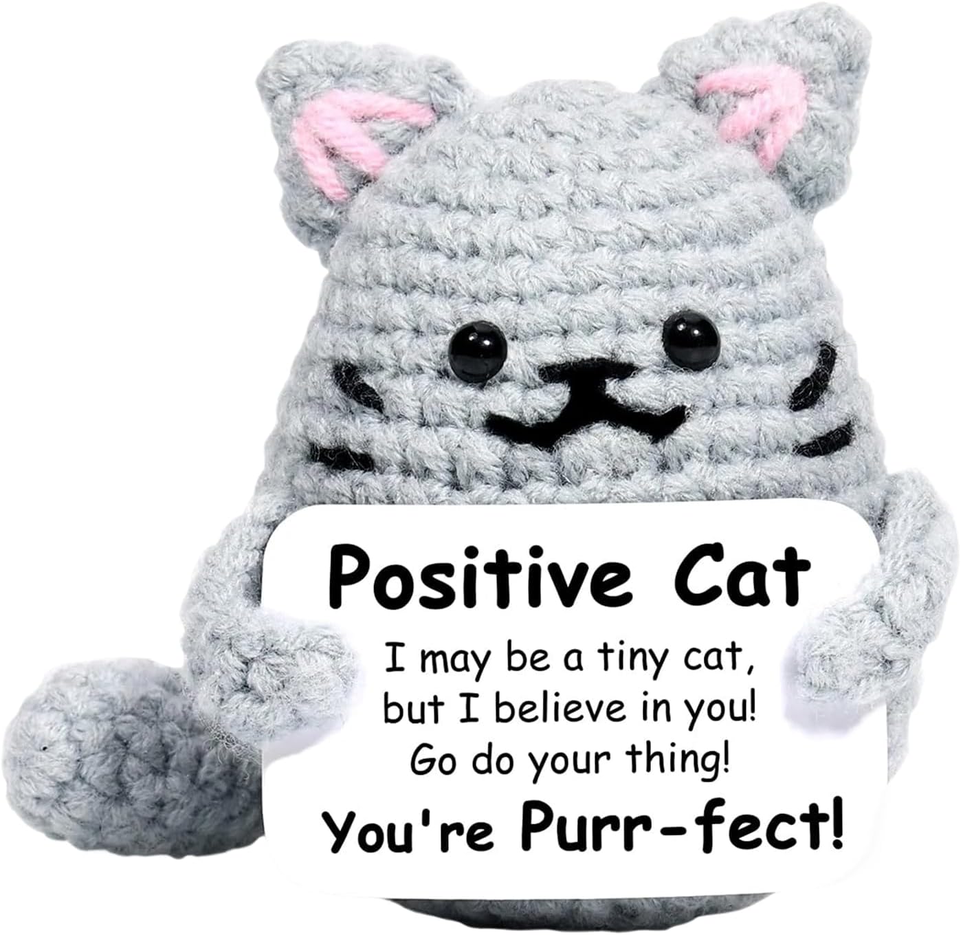 Onperpoe Emotional Support Gift, Cute Positive Crochet Cat with Encouragement Card, Handmade Positive Crochet Animals for Family Friends Encouragement Party Decoration (A)
