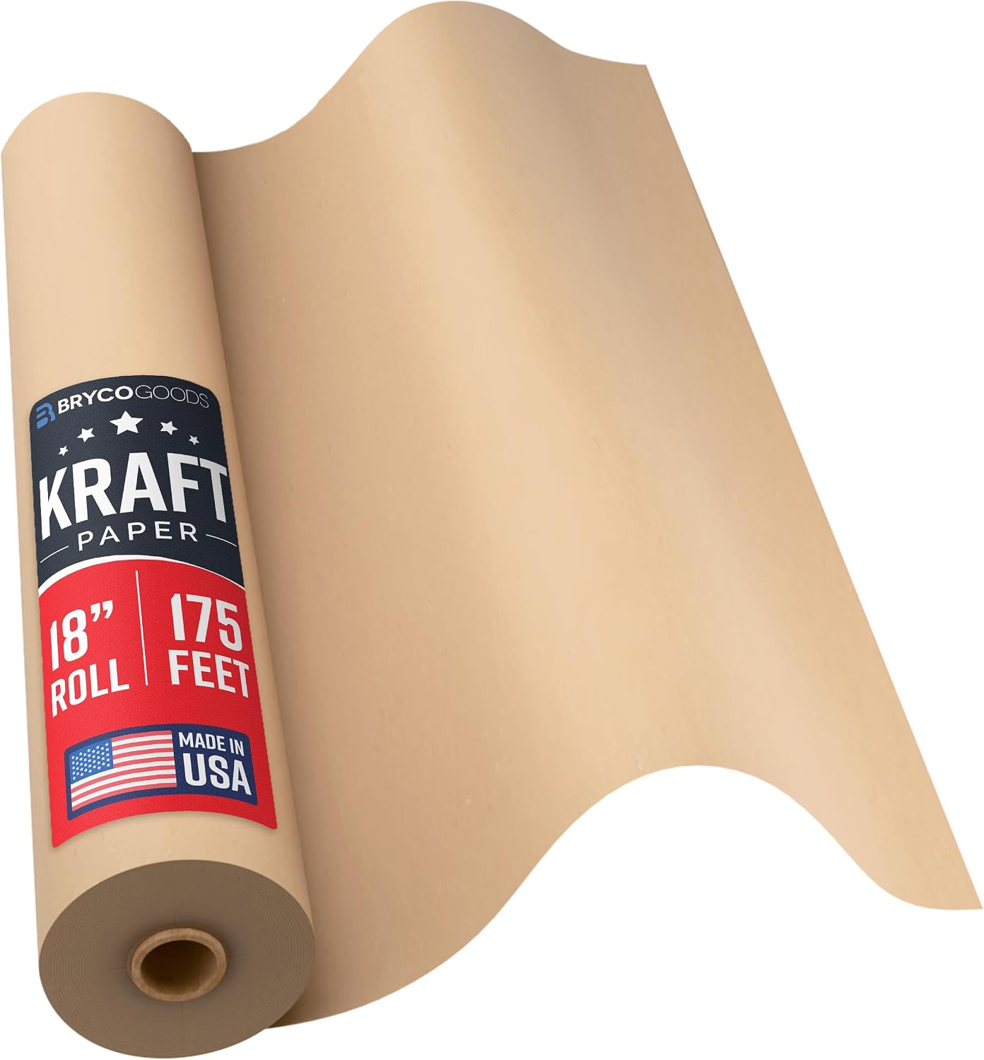 Bryco Goods Jumbo Kraft Paper Roll - Brown - 18" x 2100" (175') - USA Made - Suitable for Packing - Moving - Shipping - Crafts - Wall Art - Bulletin Boards - Floor Covering - Table Runner