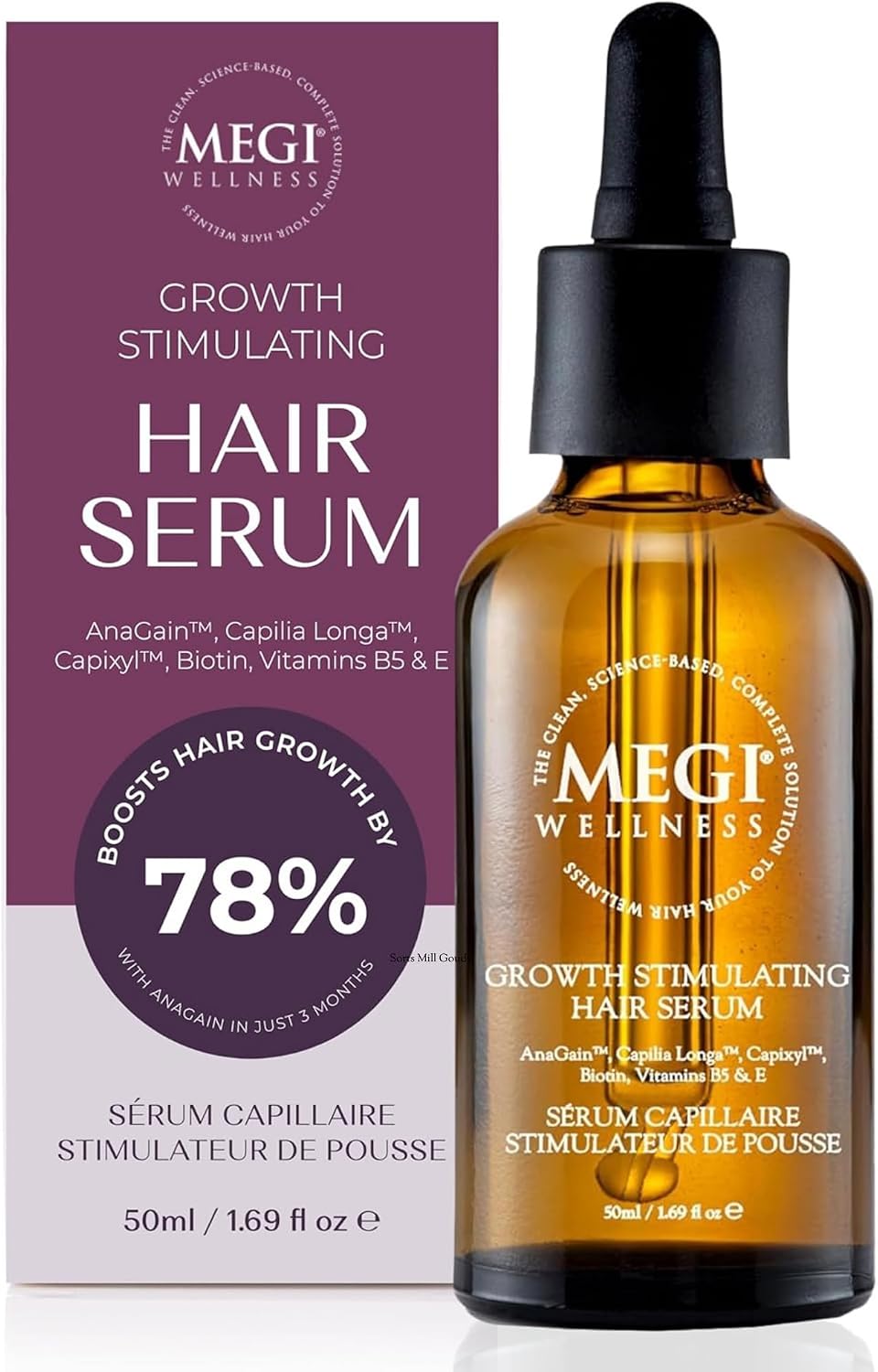 MEGI WELLNESS Leave-Inn Scalp Serum with AnaGain, Capixyl & Biotin, 50ml | Hair growth serum for women & men with thinning hair, postpartum, menopausal shedding, vegan, non-oily, minoxidil alternative