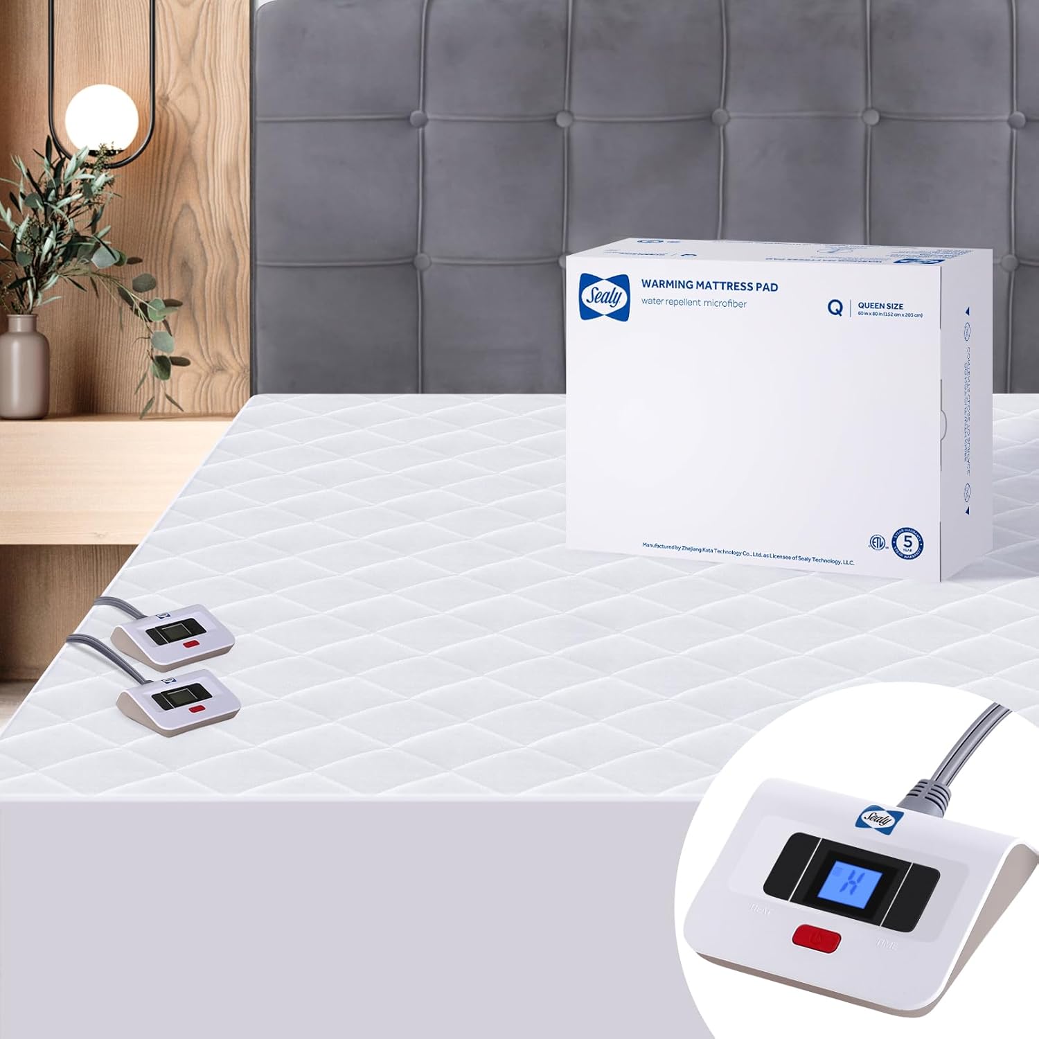 Sealy Heated Mattress Pad Queen Size 60x80 Inch | Luxury Quilted Waterproof Electric Mattress Cover with 10 Heat Setting Dual Controller & 1-12 Hours Auto Shut Off | Fit Up to 17" Deep Pocket