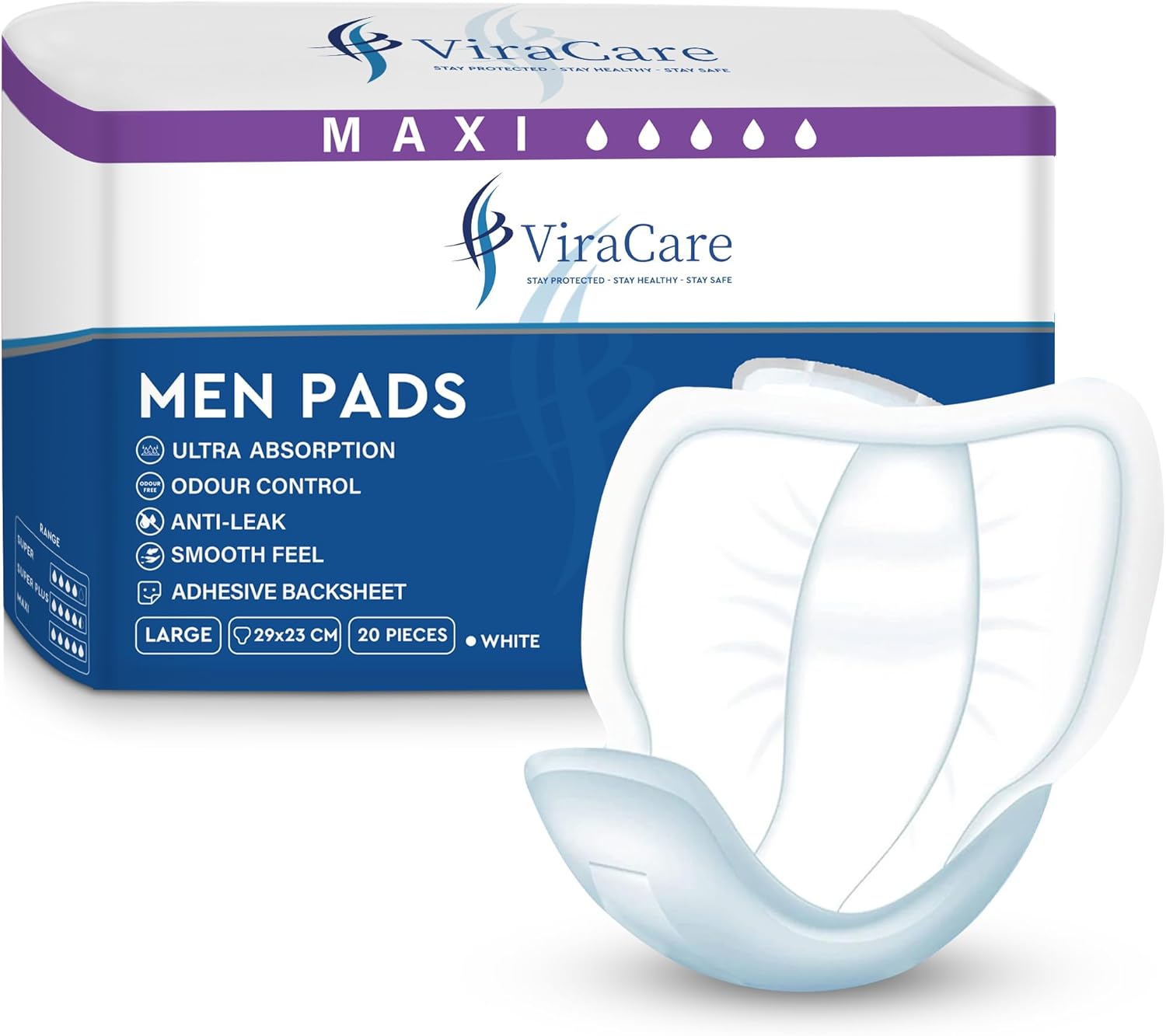 20 x Maxi Incontinence Pads Men | Adhesive Backsheet & Ultra Absorption | Mens Incontinence Pads | Pad for Men | Male Incontinence Pad | Size 29x23 cm | (1 Pack of 20)