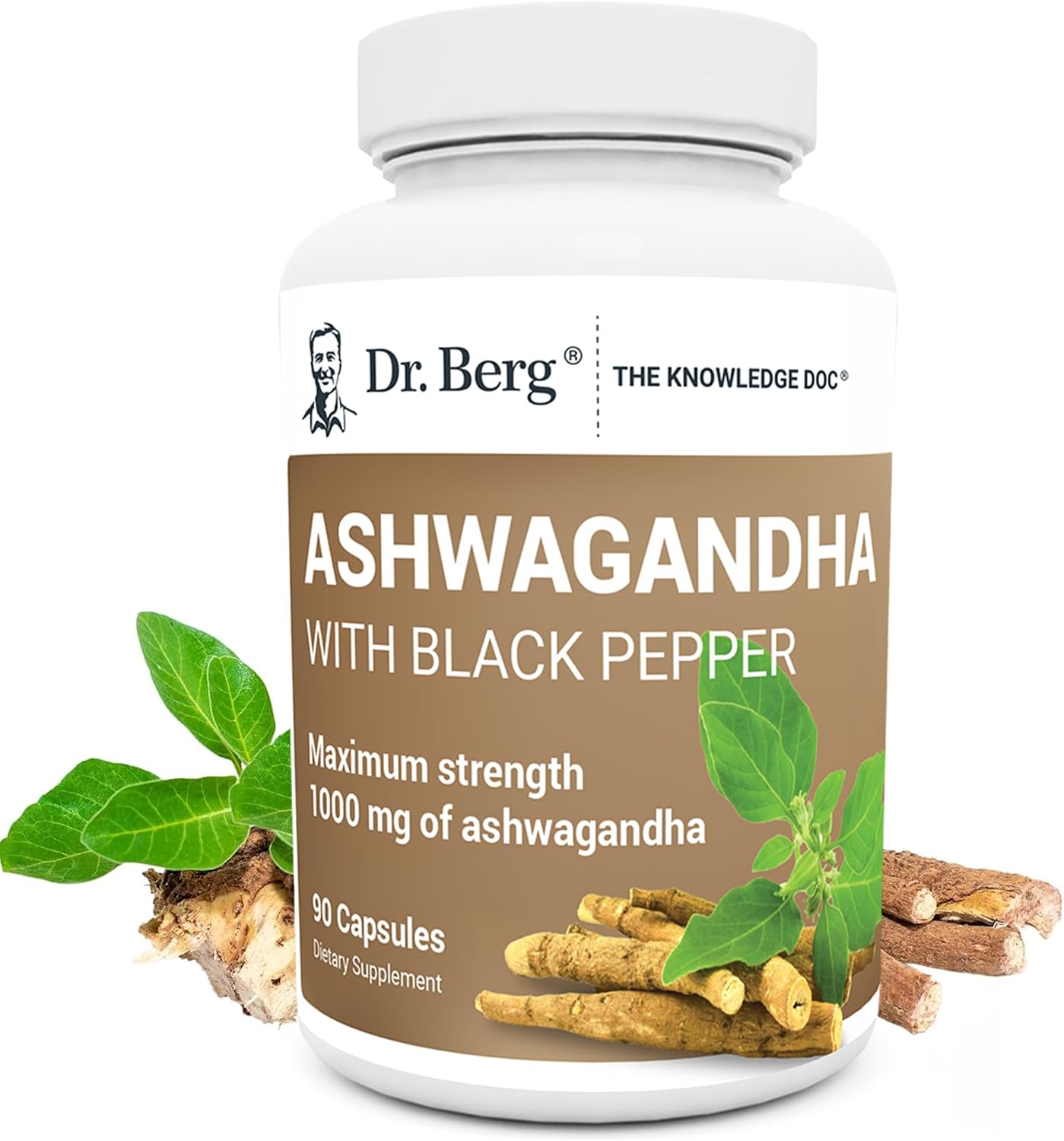 Dr. Berg Ashwagandha Capsules 1000mg - Includes Ashwagandha Root with Black Pepper from Bioperine - Ashwagandha Supplements 90 Capsules