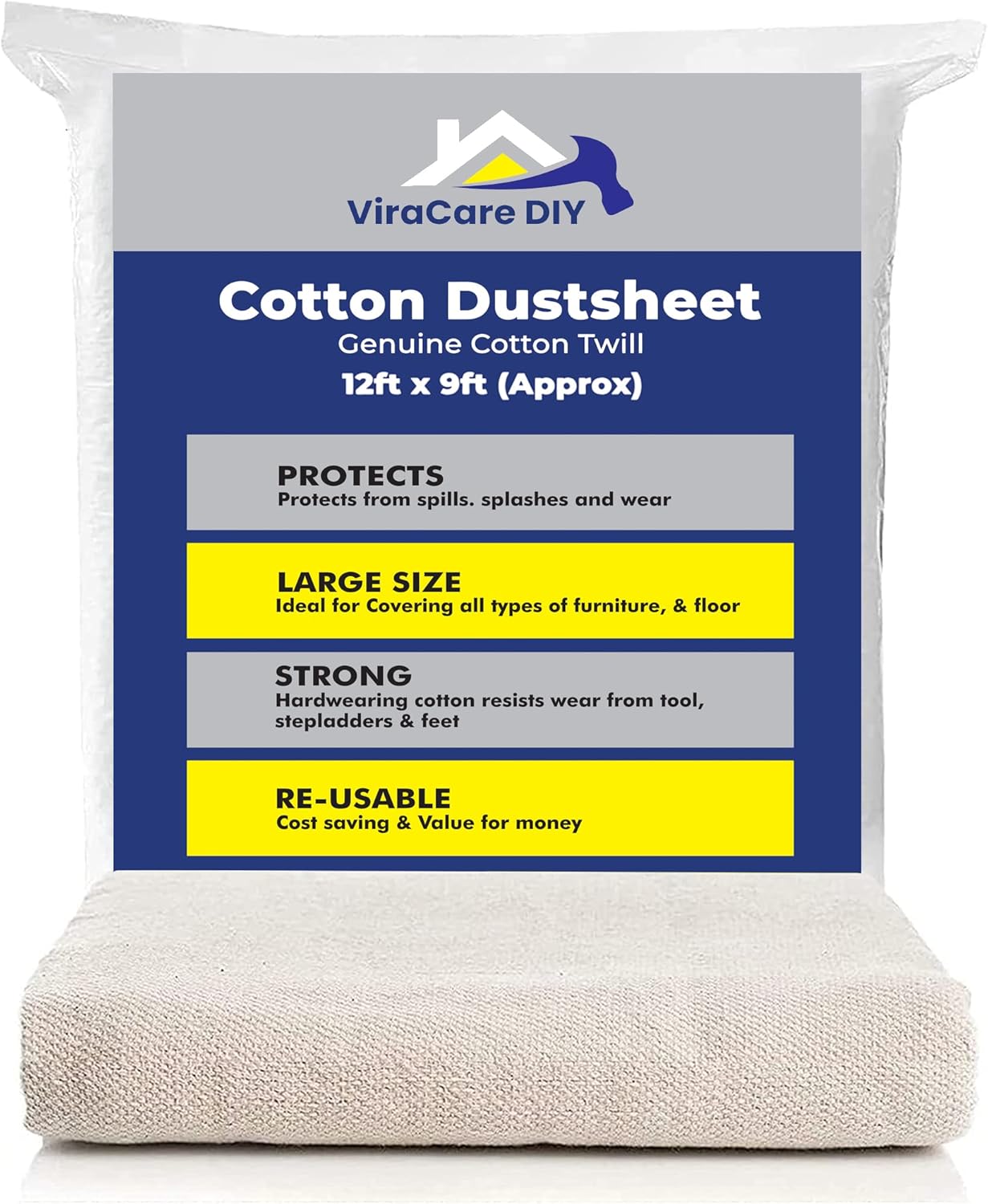 Cotton Dust Sheets 12'x9' (3.6mx2.7m) for Painting & Decorating | Paint Sheets | Drop Cloth | Painting & Paint Cover Sheets | Dust Sheets for Furniture | Washable and Reusable | (1)