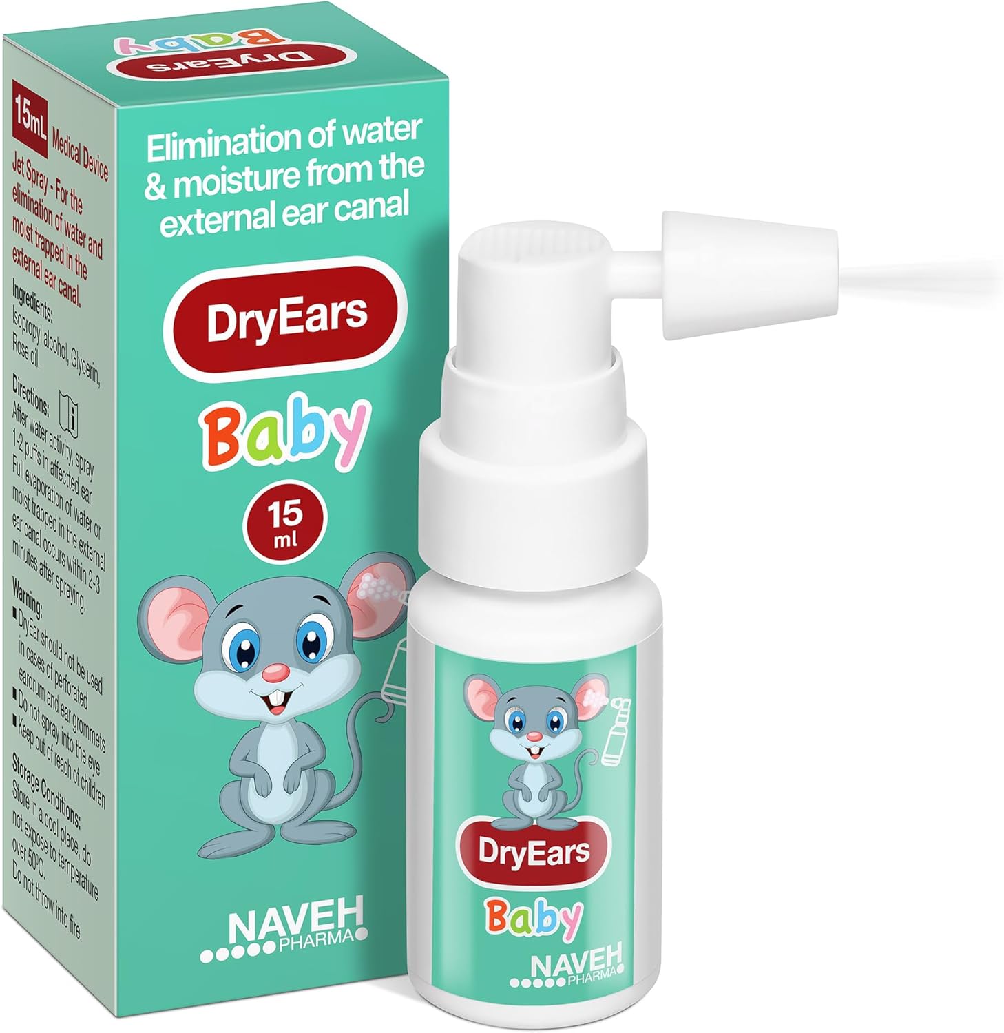 NAVEH PHARMA® Dry Ears Baby | Swimmers Ear Drops Spray | Ear Drying Drops for Little Swimmers | Remove Water Trapped in Ears in Seconds | Prevent Hearing Loss (15 ML)
