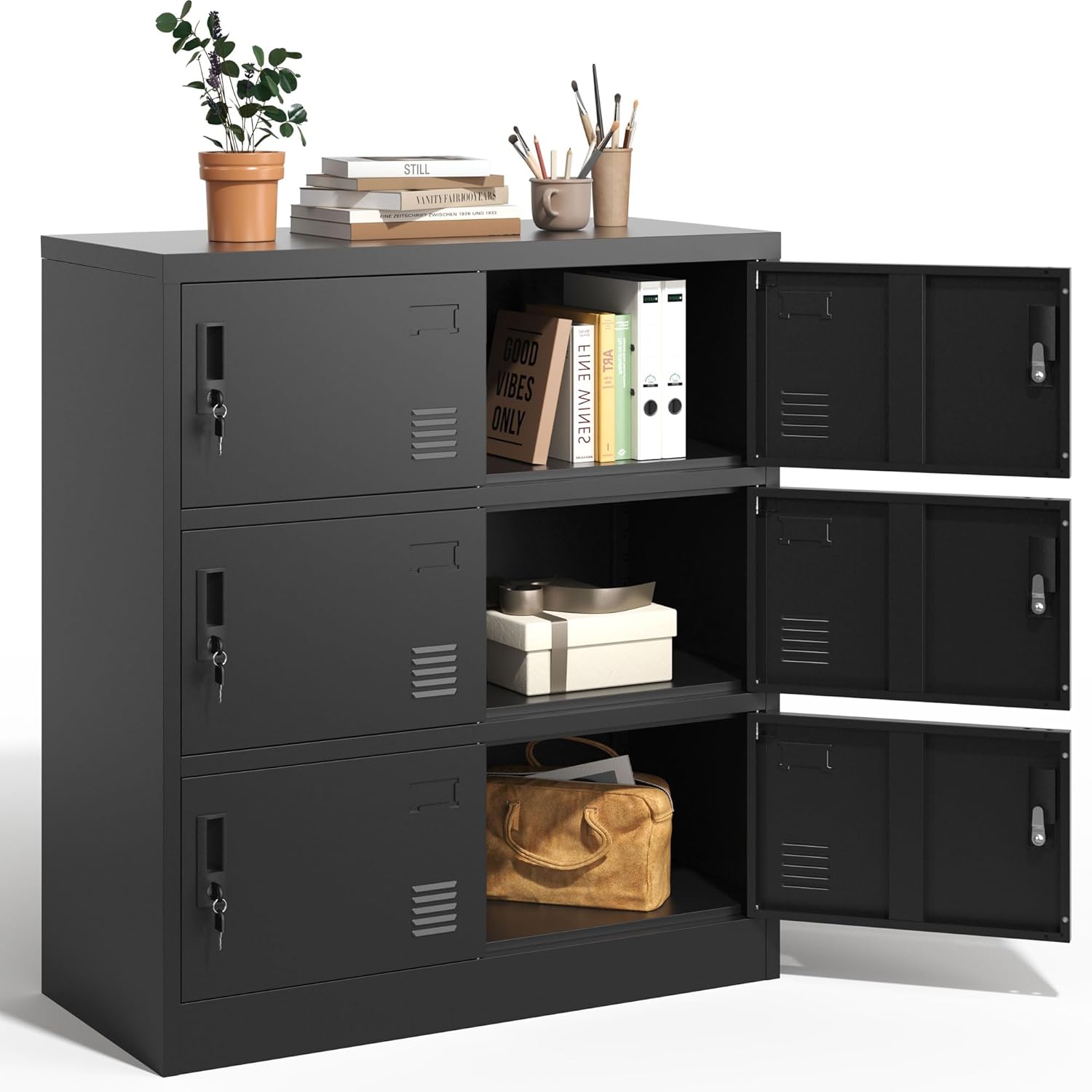 Employee Storage Locker,6 Door Storage Locker,Metal Locker for Employees Office Steel Gym Lockers with Card Slot,Office Storage Lockers for Home,School(Black)