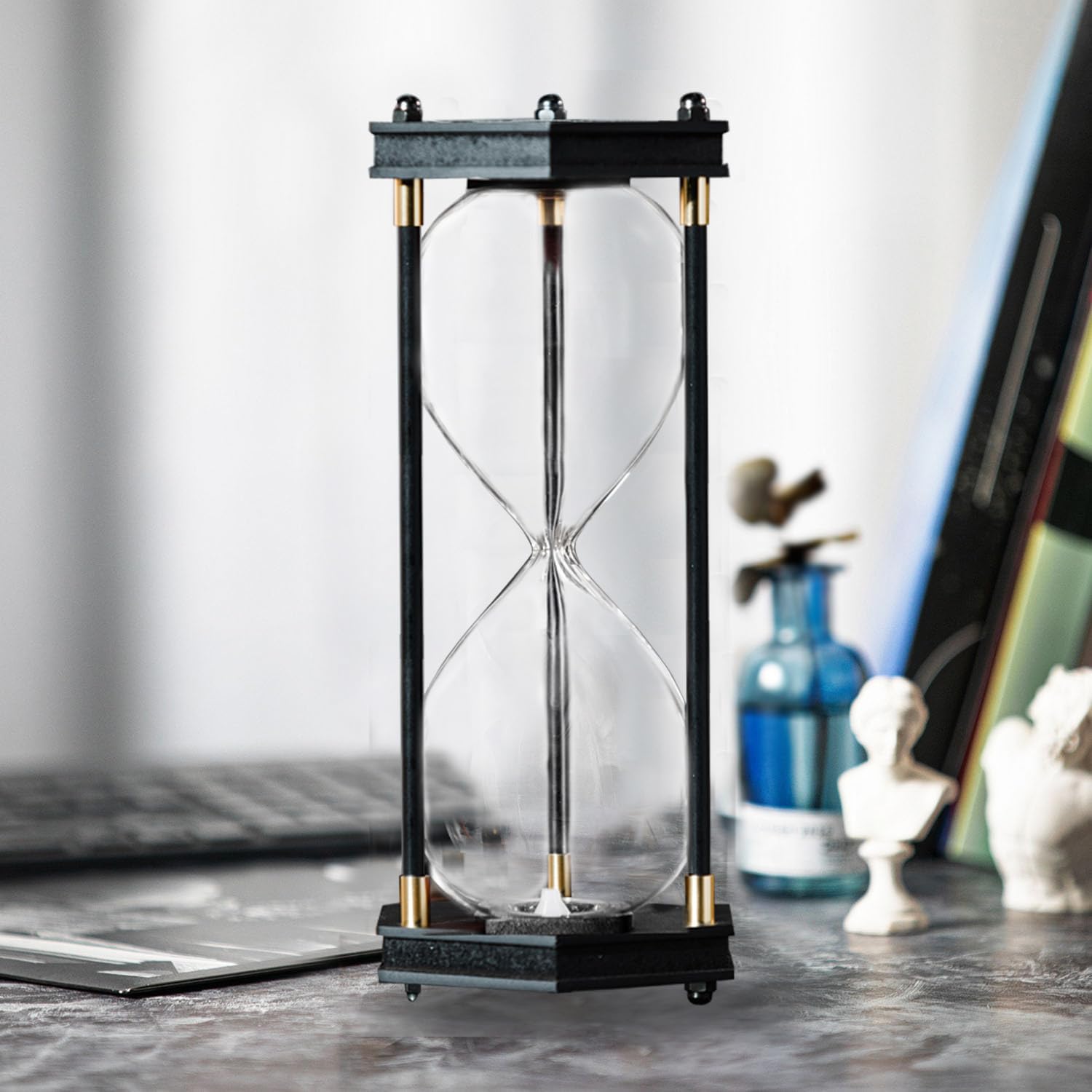 Fillable Hourglass Timer, Hexagon Wooden Frame Decorative Sand Timer (Empty Hourglass, Large Size)