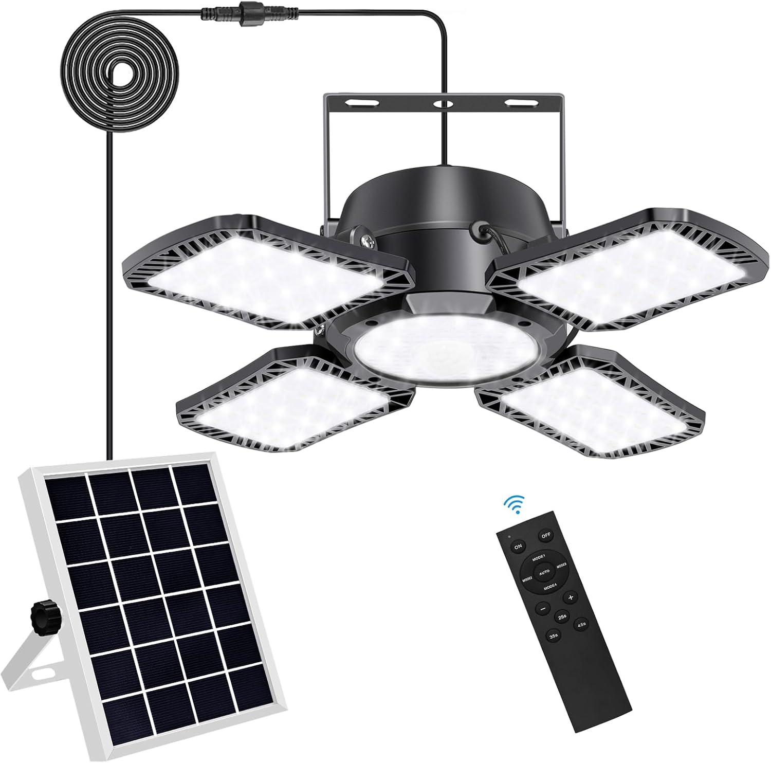 Aqonsie Solar Shed Light Outdoor Indoor, 176LED Solar Powered Motion Sensor Pendant Light Daytime Available, Solar Indoor Lights with 5 Lighting Modes & Remote for Shed Gazebo Barn Garage Home