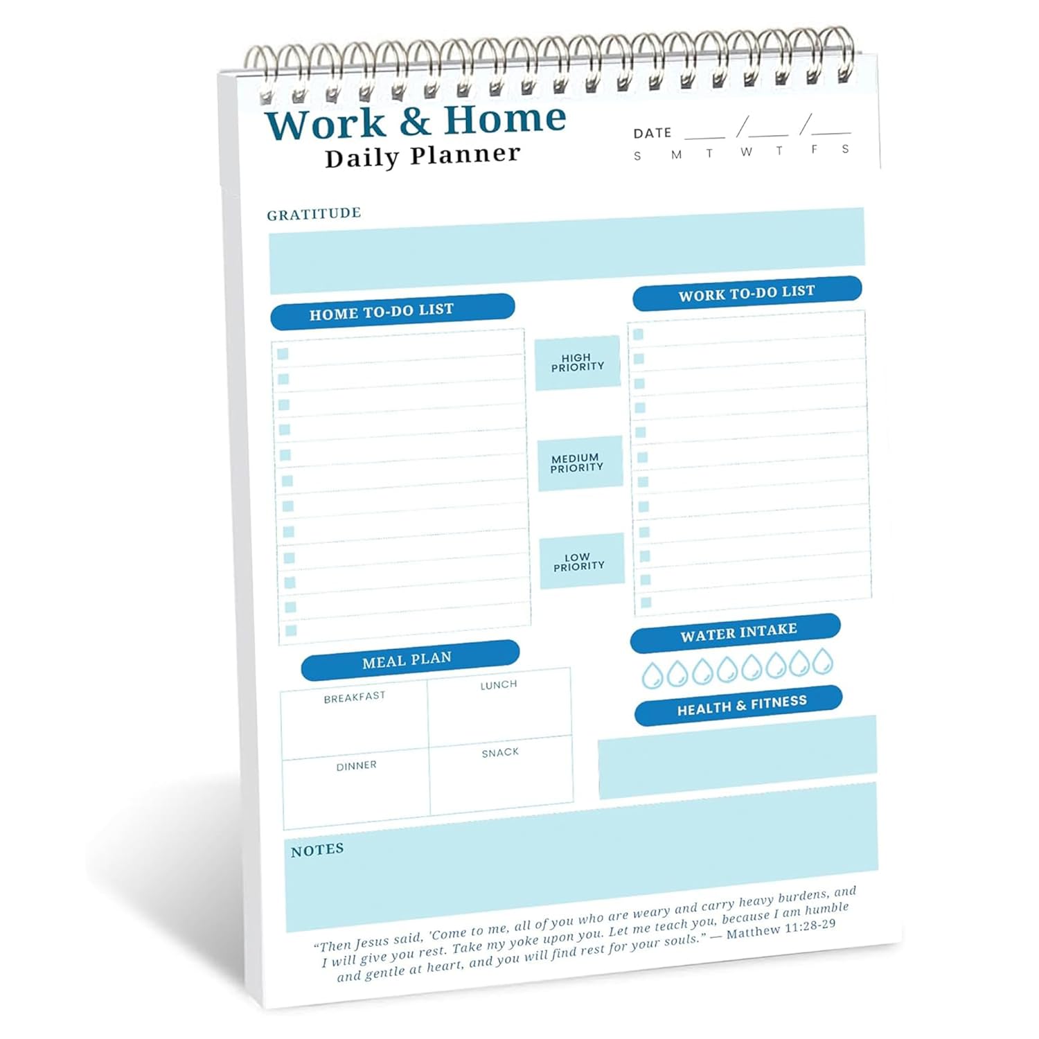 BrighterFutureLiving Work & Home To-Do Daily Planner Notepad: Organize Tasks, Track Health, Find Inspiration with Gratitude & Bible Verses for Men & Women at School/Office.