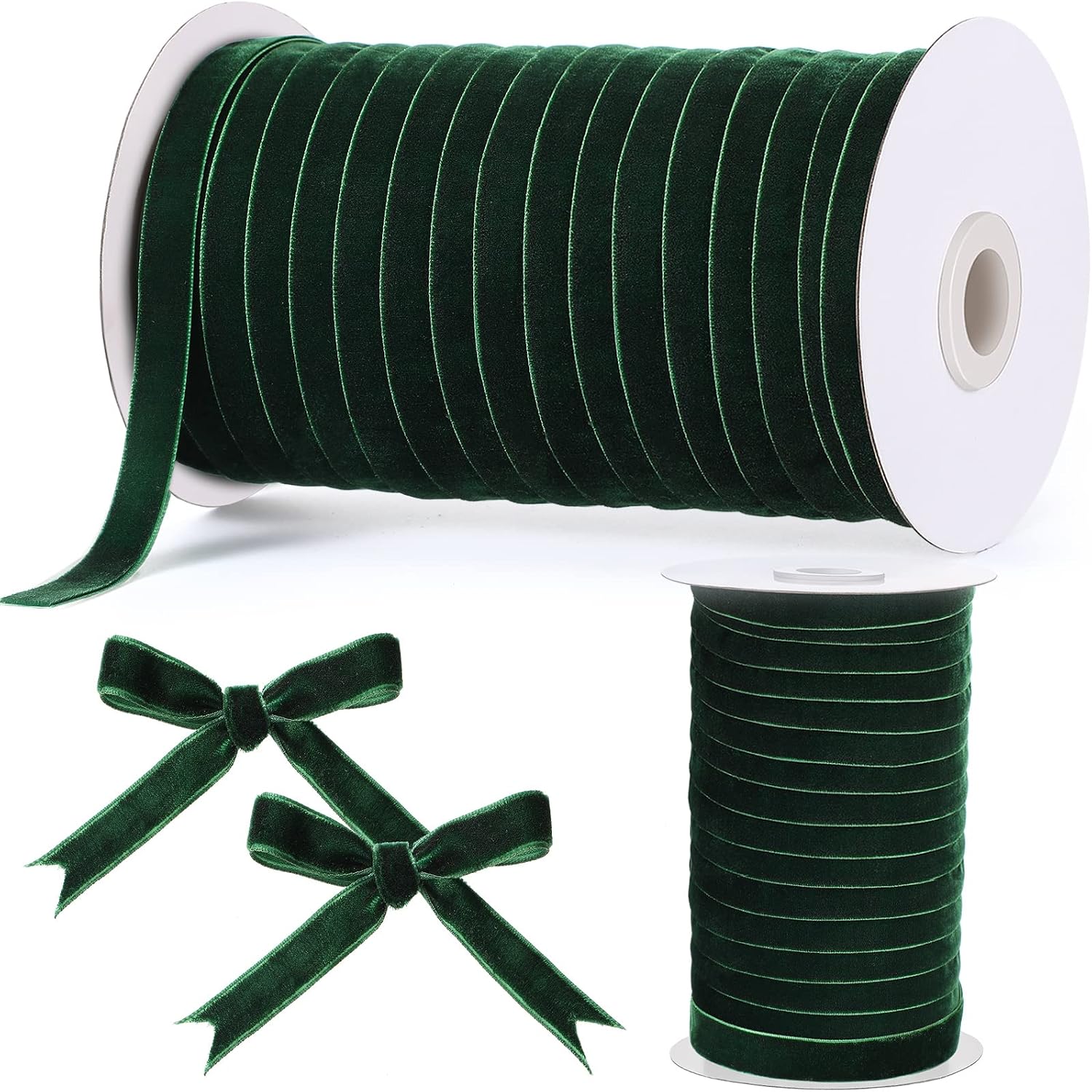 Chuangdi 3/8 Inch, 60 Yard Christmas Green Velvet Ribbon Wide Vintage Velvet Ribbons for Christmas Tree Ornaments Flower Bouquets Baby Shower Wedding Wreath Bow Making DIY Craft Choker