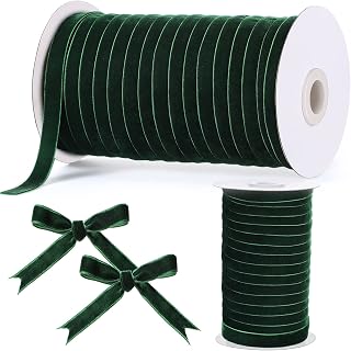 Chuangdi 3/8 Inch, 60 Yard Christmas Green Velvet Ribbon Wide Vintage Velvet Ribbons for Christmas Tree Ornaments Flower Bouquets Baby Shower Wedding Wreath Bow Making DIY Craft Choker