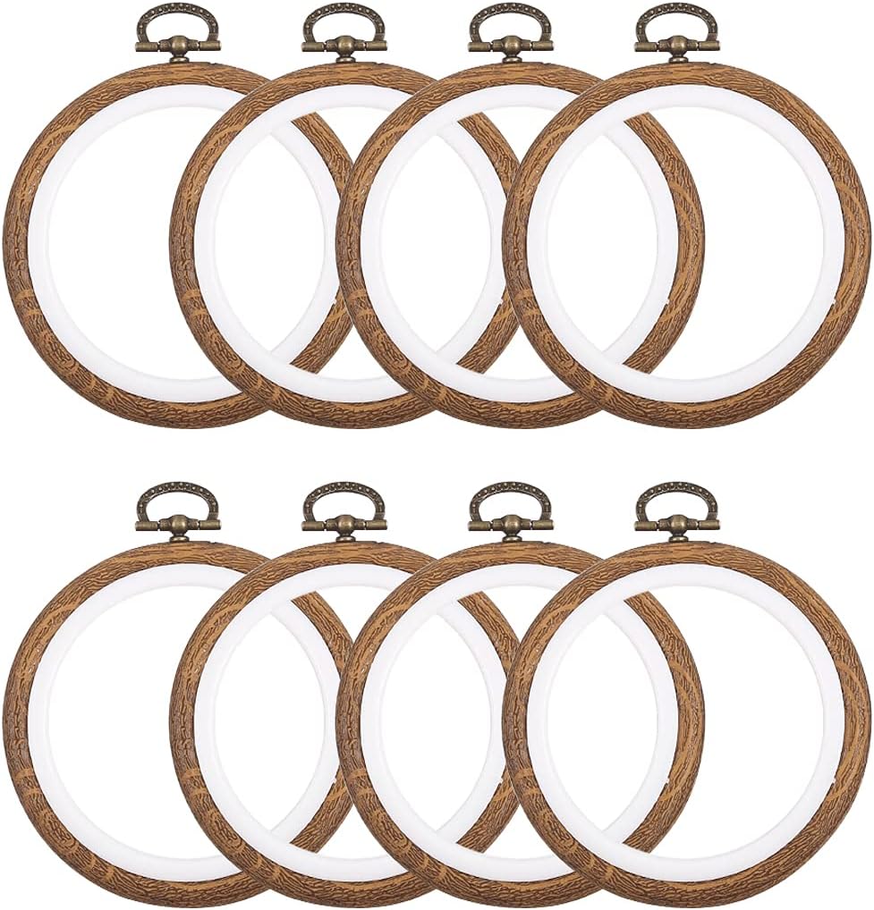 8 Pcs/Set Mini Embroidery Hoops 3 Inch Round Imitated Wood Plastic Display Frame Reusable Circle Cross Stitch Hoop Ring for Art Craft Sewing and Hanging Ornaments Home Decor
