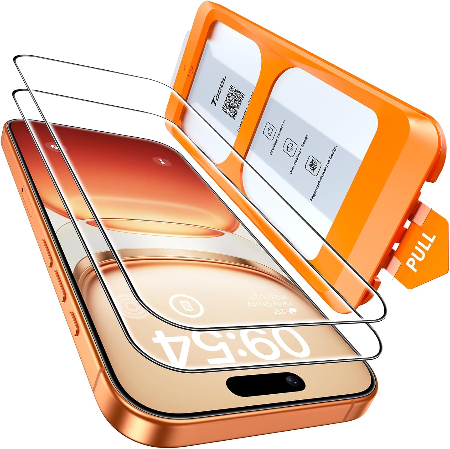 TOCOL for iPhone 17 Pro/iPhone 16 Pro Screen Protector 6.3-Inch, Instant Installation, Tempered Glass HD Clear, Full Coverage Protection, Military Grade Shatterproof, Case Friendly, 2 Pack