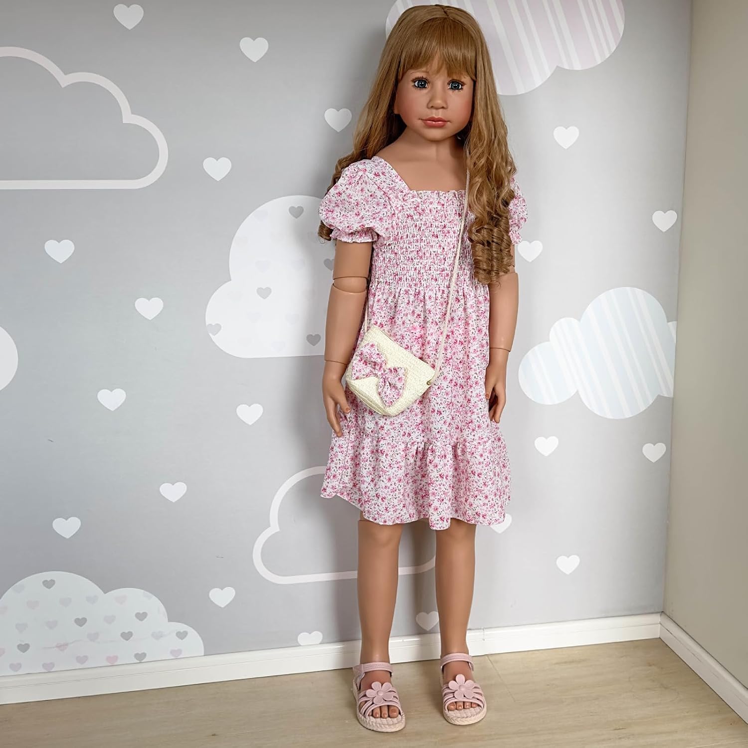 AIMERO Reborn Baby Doll Girls 120CM 47 inch Full Body Hard Vinyl Realistic Blonde Long Hair Toddler Baby Standing Girl Princess Real Child Size 5-6 Years Collectible Model Doll