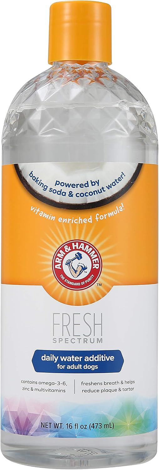 Arm & Hammer for Pets Fresh Spectrum Dental Water Additive for Dogs Baking Soda Enhanced Dog Dental Care Product Helps Freshen Breath and Reduce Plaque & Tartar, 16.9 Fl Oz