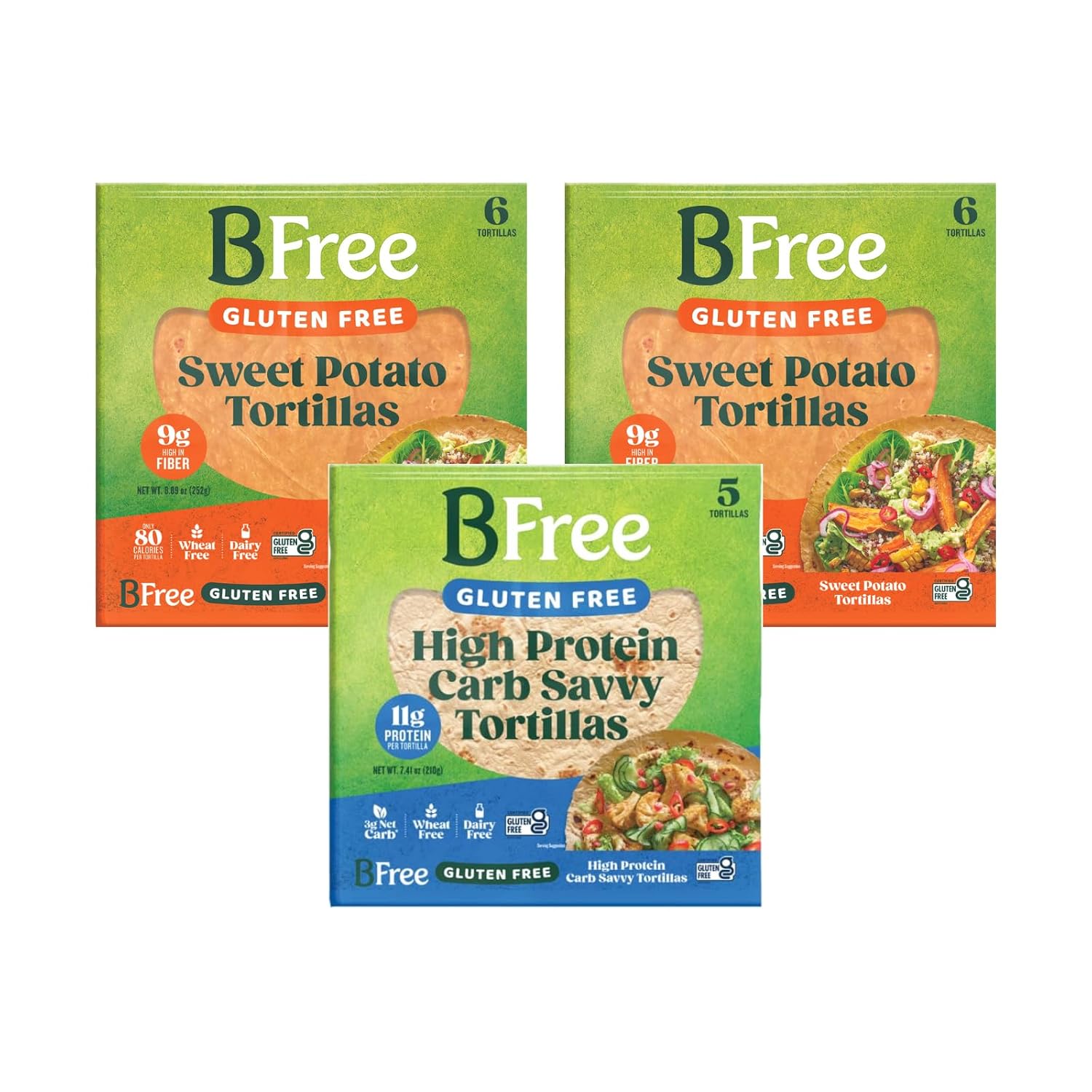 BFree Variety Pack, 1 High Protein Carb Savvy Wraps, 7.41 OZ, 2 Sweet Potato Wraps, 8.89 OZ, 1 CT