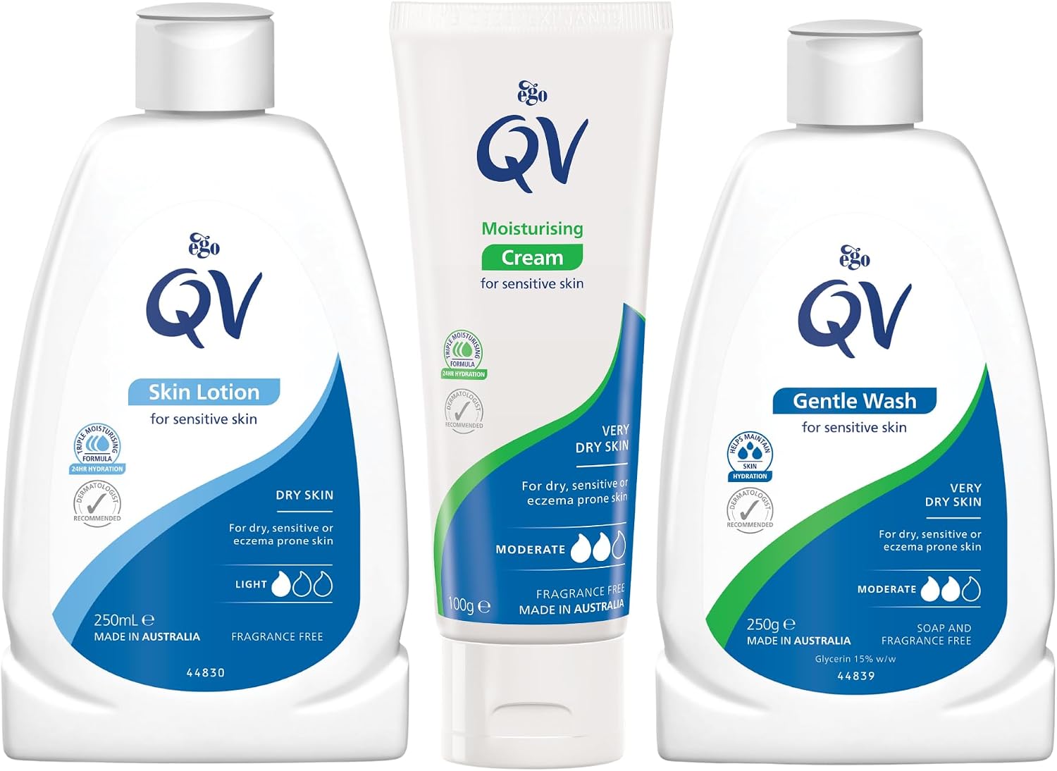 QV Try Me Starter Bundle: Gentle Wash 250g, Skin Lotion 250g, Cream 100g