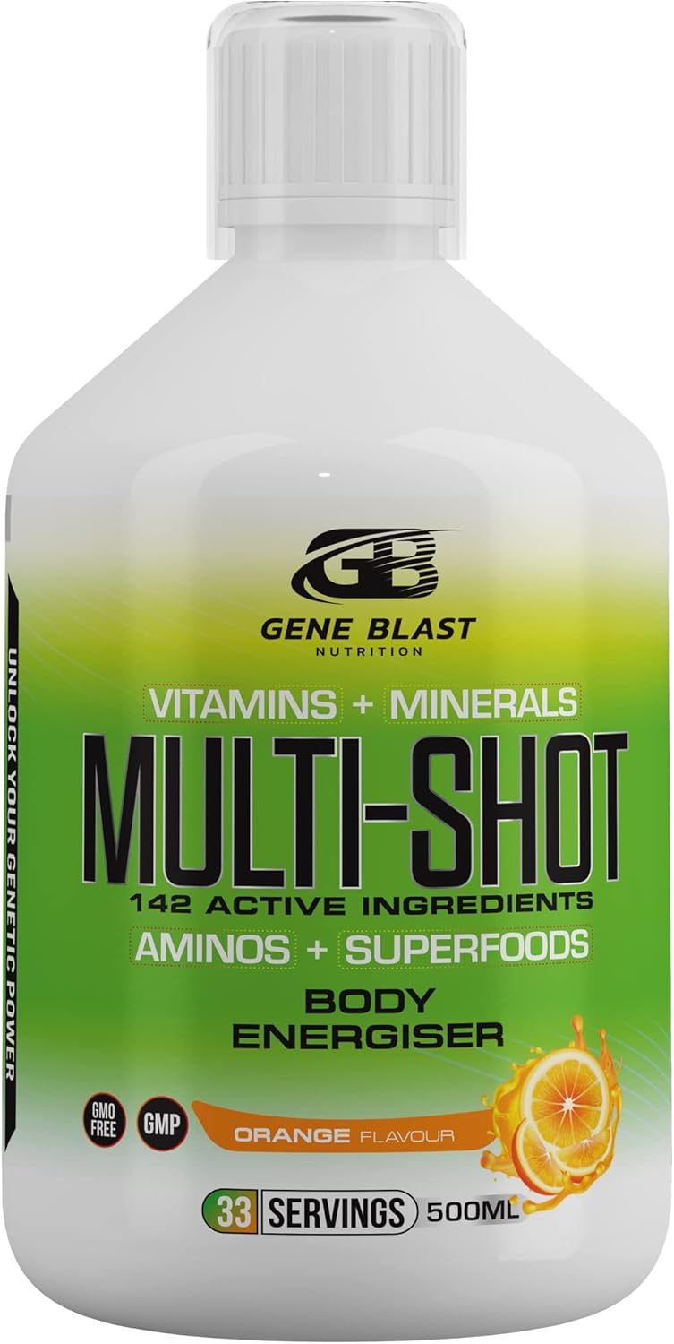 Gene Blast Multi-Shot Liquid Multivitamin w/142 Active Health & Sports Vitamins, Minerals, Aminos & Superfoods-Support Your Fitness & Active Lifestyle Goals-500ml-33 Shots
