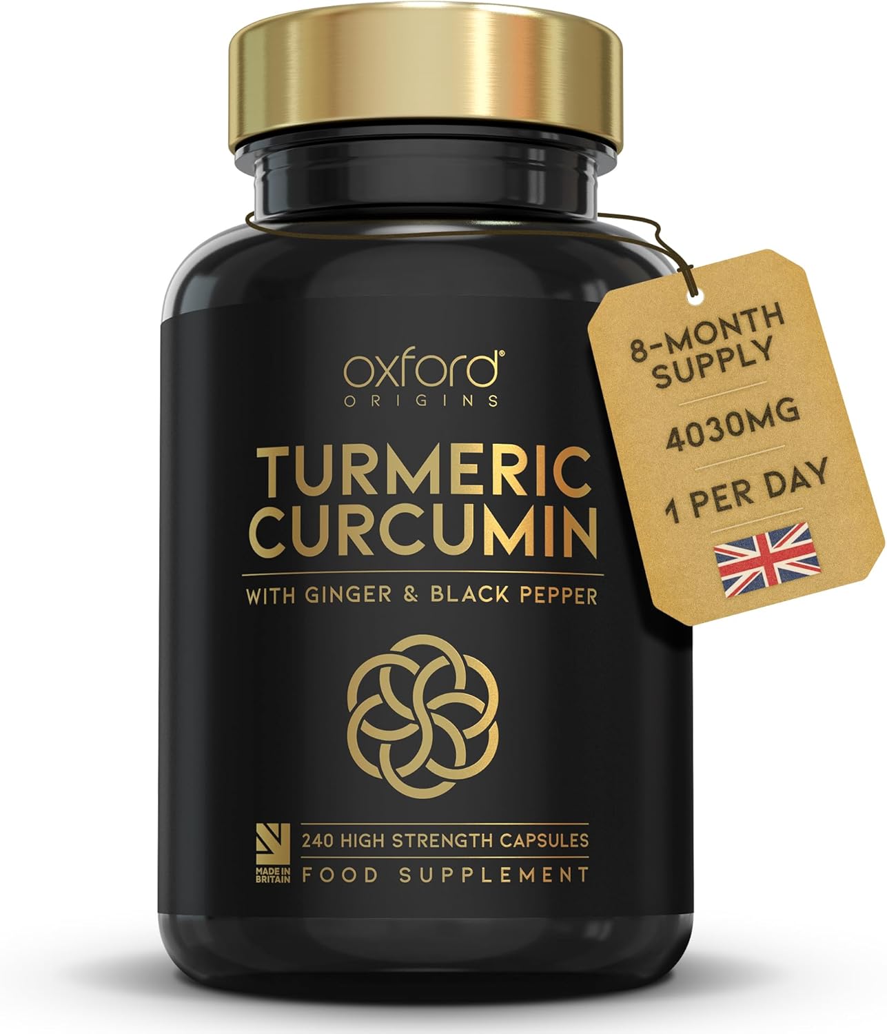 Advanced Turmeric and Black Pepper Capsules Made in the UK | ONE per Day Turmeric Supplement with Ginger & Black Pepper | High Absorption Tumeric Supplement Joints Care | 8 Month Supply - 240 Capsules
