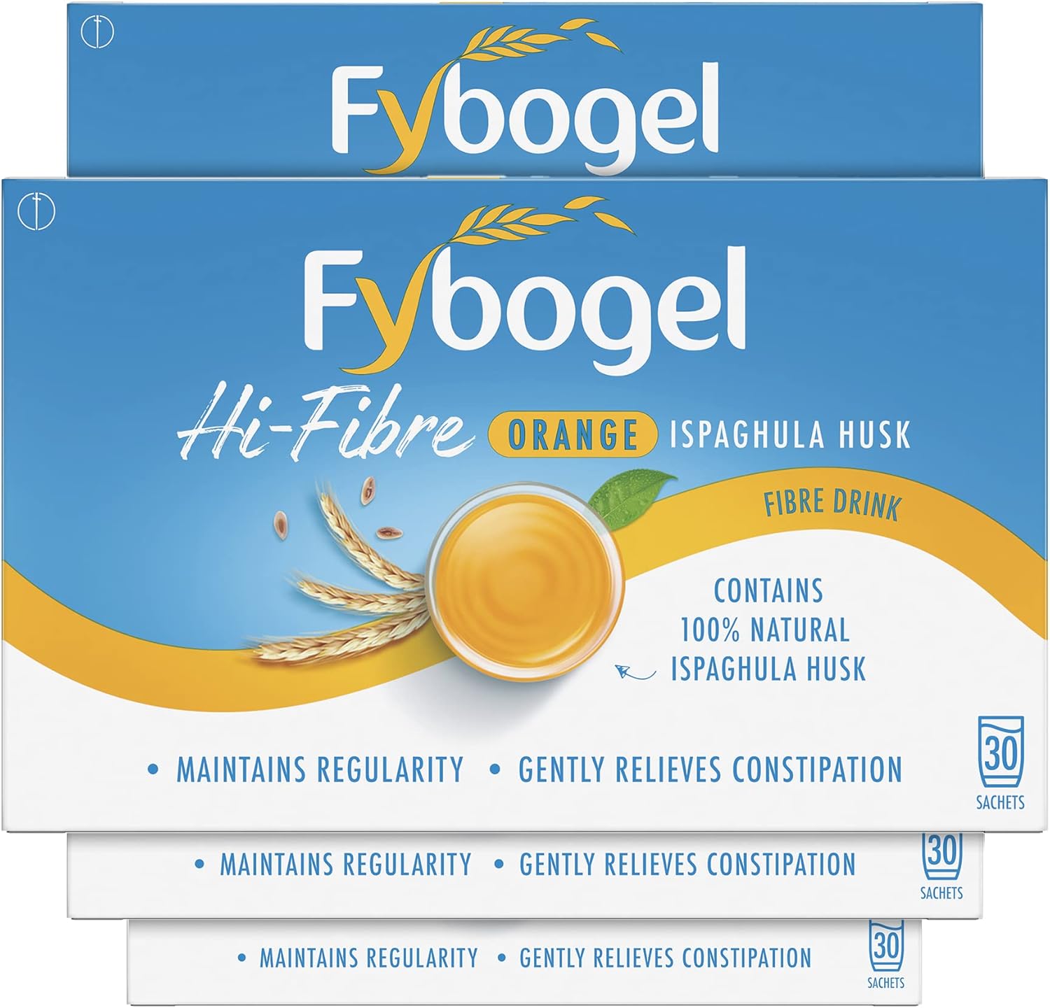 Fybogel Hi-Fibre, Orange, 30 Sachets X 4, 120 Total, Ispaghula Husk, Laxatives for Constipation, Maintains Regularity, Effective Dual Action, Fast Relief, Laxatives, Digestion and Nausea