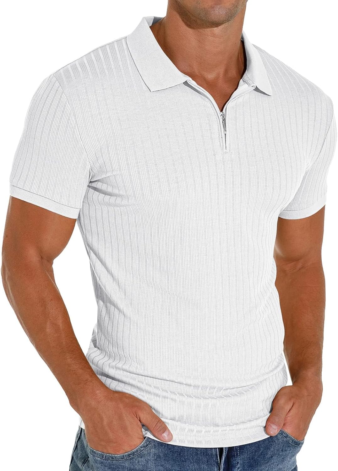 Sailwind Men's Polo Shirts Zip Classic Stretch Slim Fit T Shirts Casual&Work