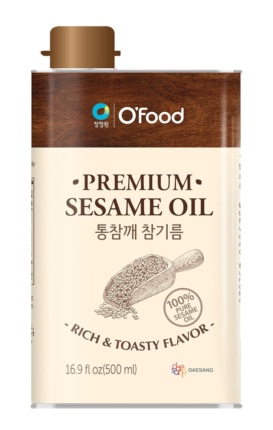 Premium Sesame Oil [16.91 Fl Oz] - 100% Pure Toasted Sesame Seed Oil | Korean-Style Rich & Nutty Flavor | Asian Cooking Oil for Stir Fry, Noodles, Dressing & Drizzle - O’food