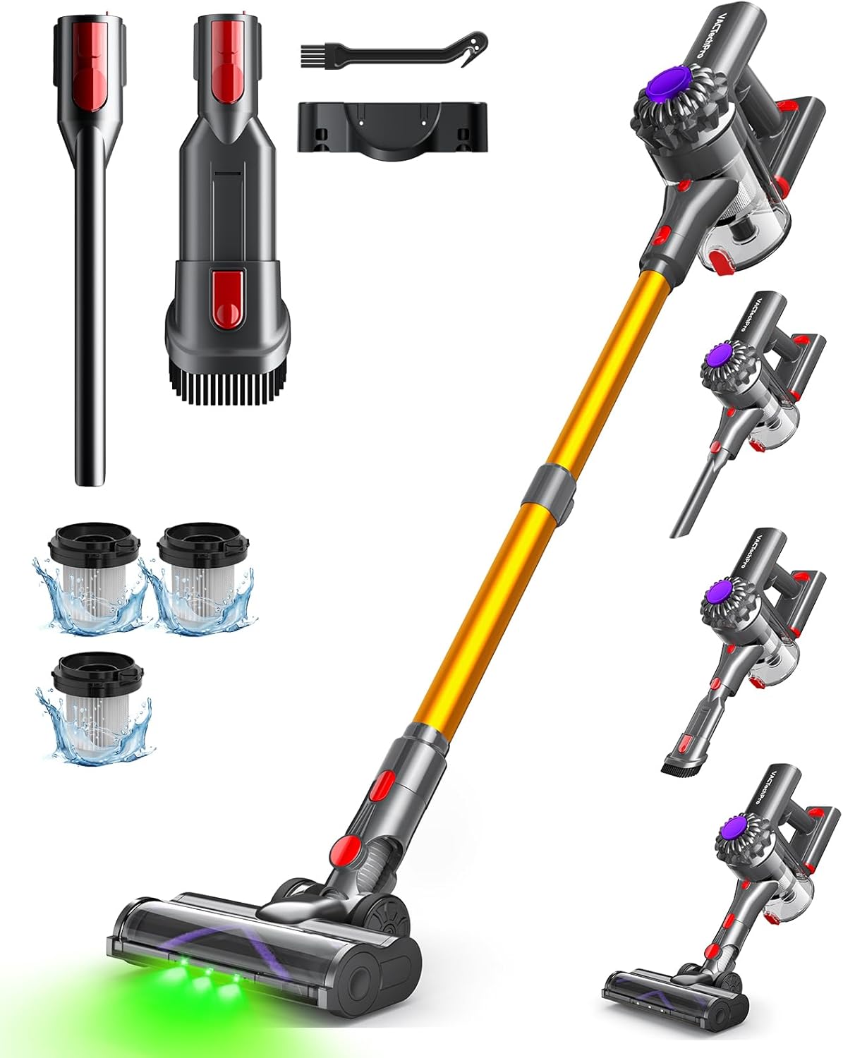 VACTechPro V15 Cordless Vacuum Cleaner, 35KPA 6-in-1 Stick Vacuum, Up to 45Mins Runtime Lightweight Vacuums with Detachable Battery, for Hardwood Floor Carpet Car Pet Hair